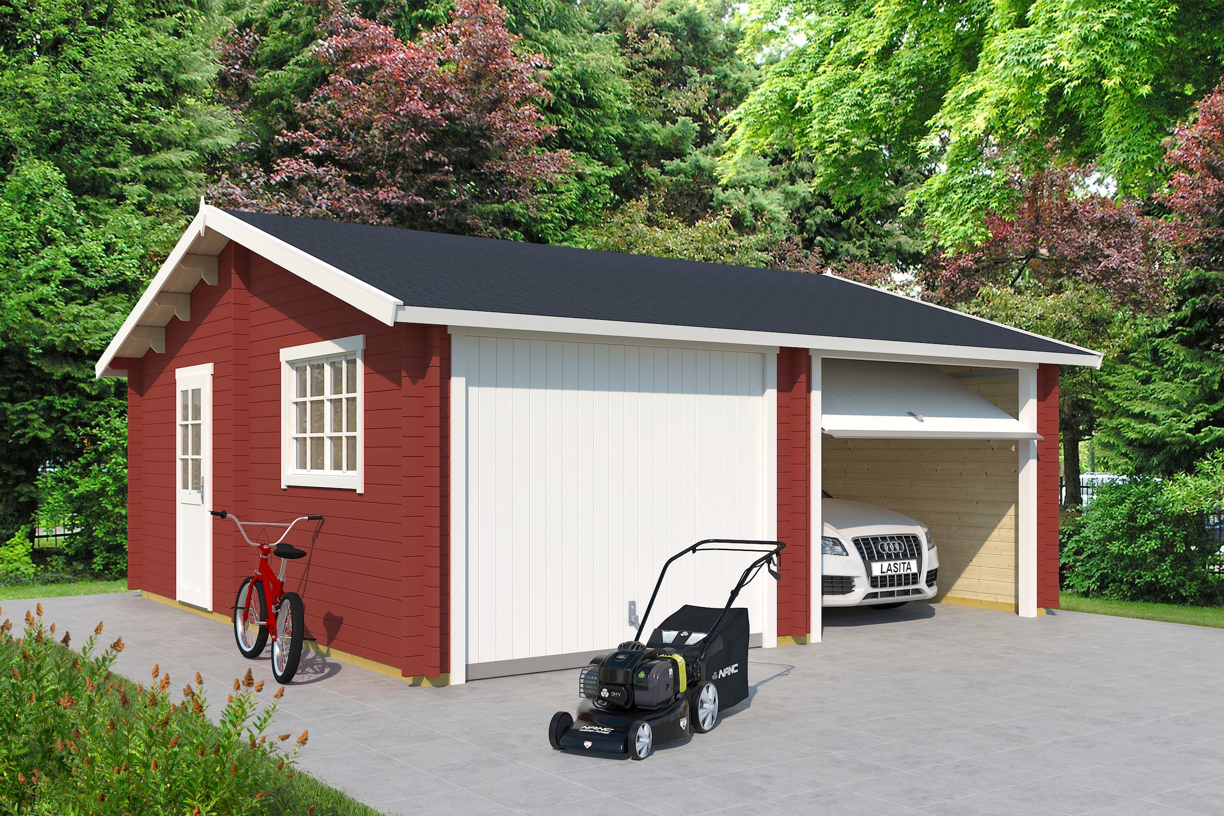 LASITA MAJA Garage »Falkland«, (Set, Für 2 Fahrzeuge geeignet), Garage + 2 Schwingtoren