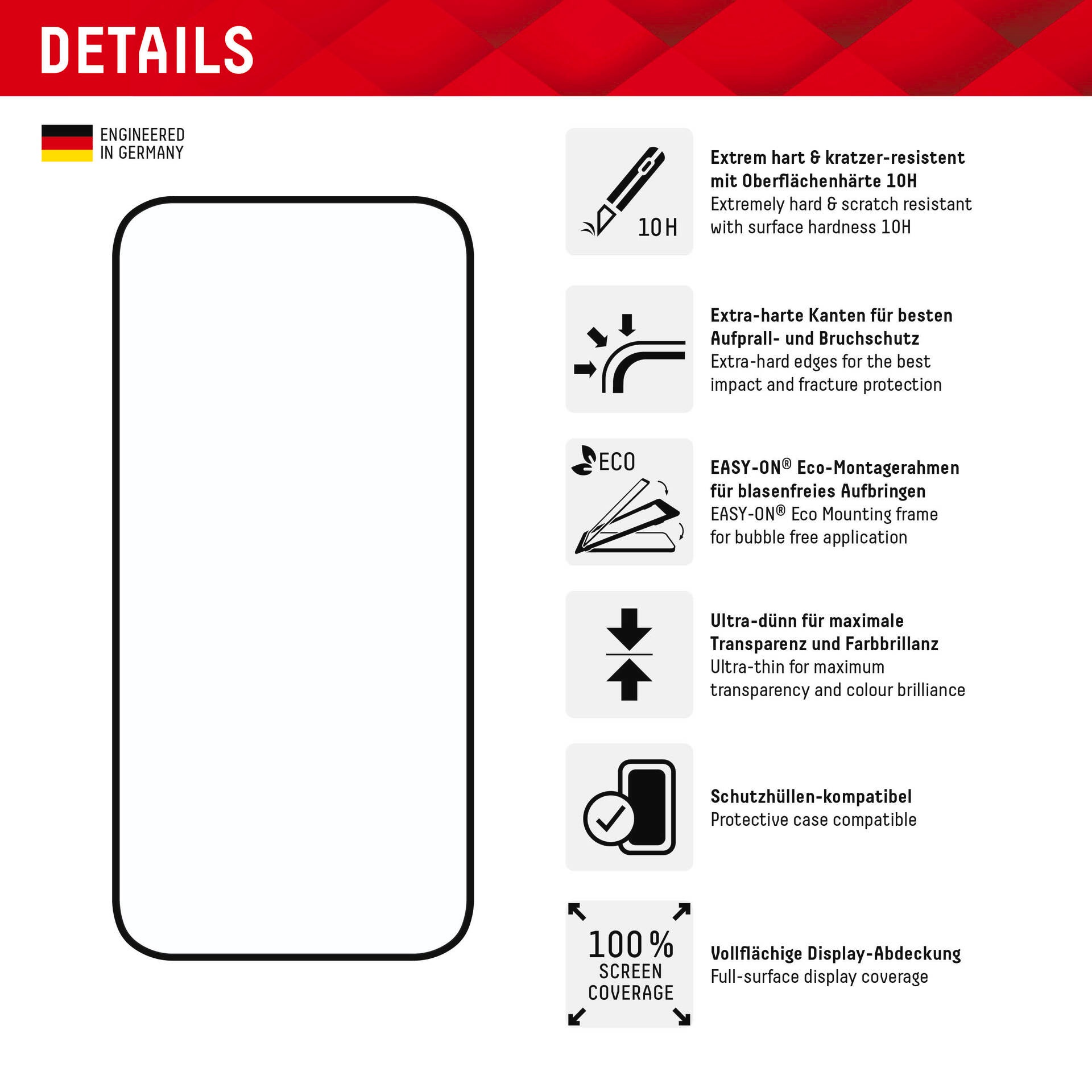 Displex Displayschutzglas »Real Glass FC«, für Apple iPhone 15 Plus-Apple iPhone 15 Pro Max, Displayschutzfolie Displayschutz kratzer-resistent 10H splitterfest