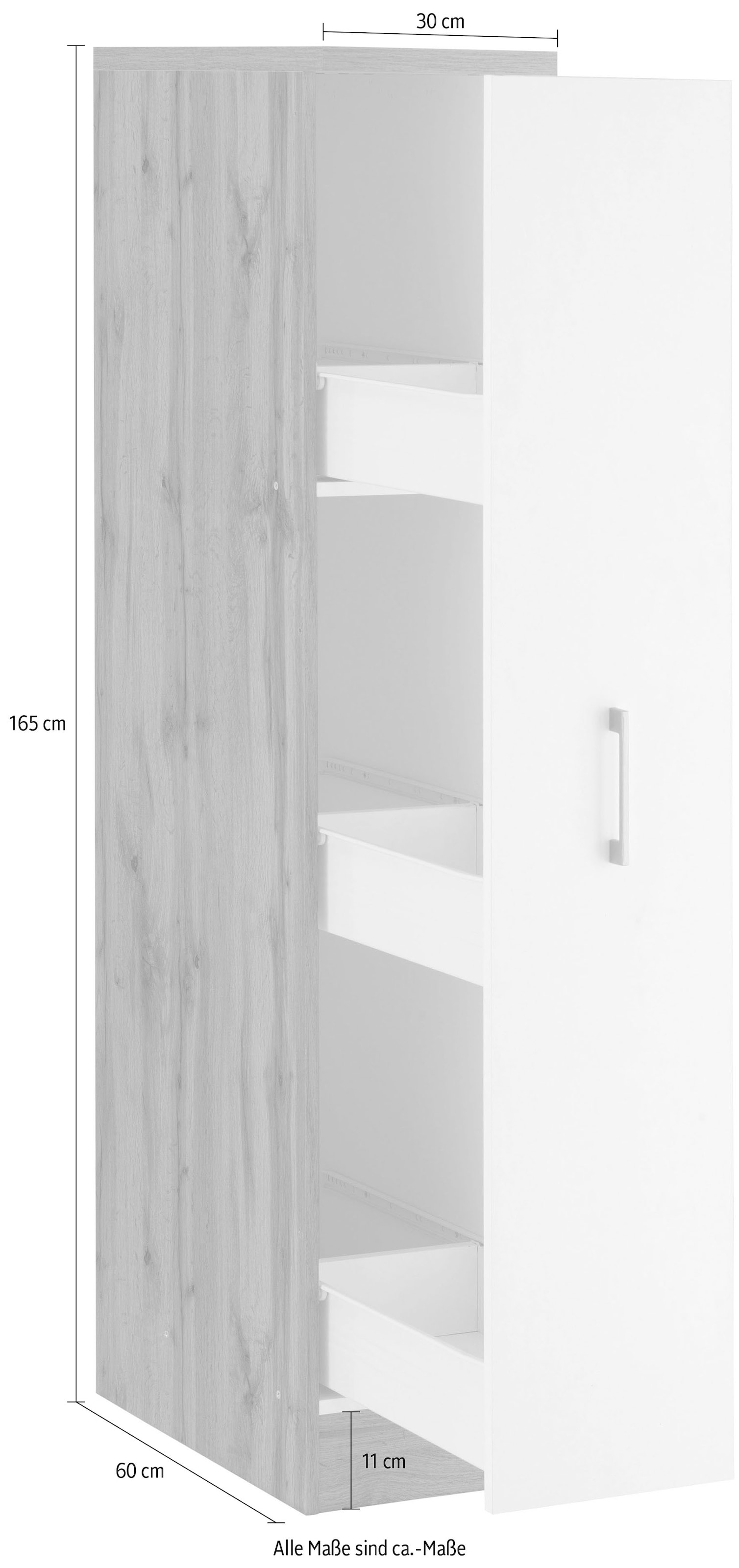 KOCHSTATION Apothekerschrank »KS-Colmar«, 30 cm breit, 165 cm hoch, mit 3 Ablagen, mit Metallgriff