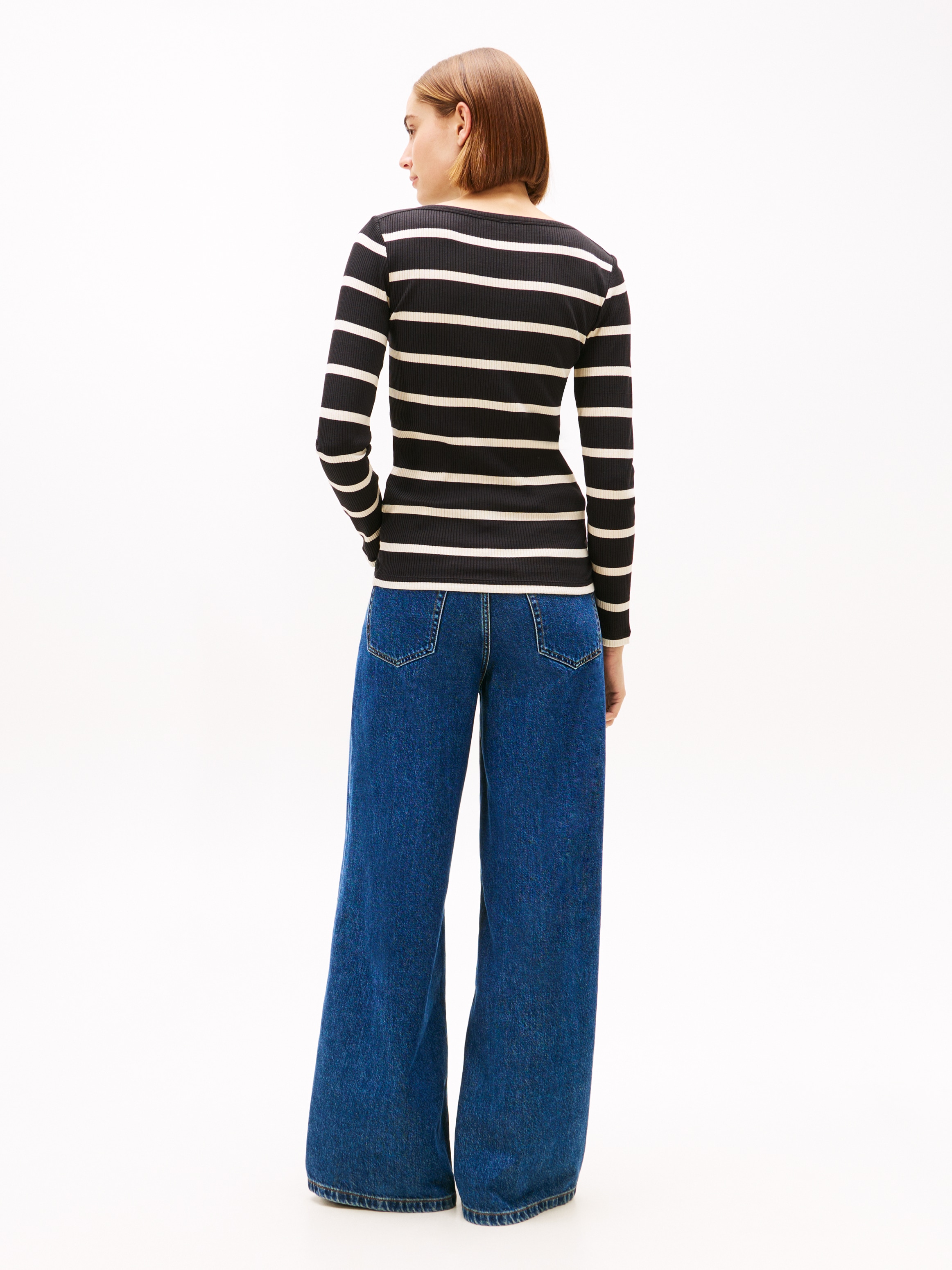 Tommy Hilfiger Langarmshirt »SLIM 5X2 RIB BOAT-NK LS mit U-Boot Ausschnitt und Rippstruktur« unifarben, casual, slim fit, Viskosemix, U-Boot-Ausschnitt