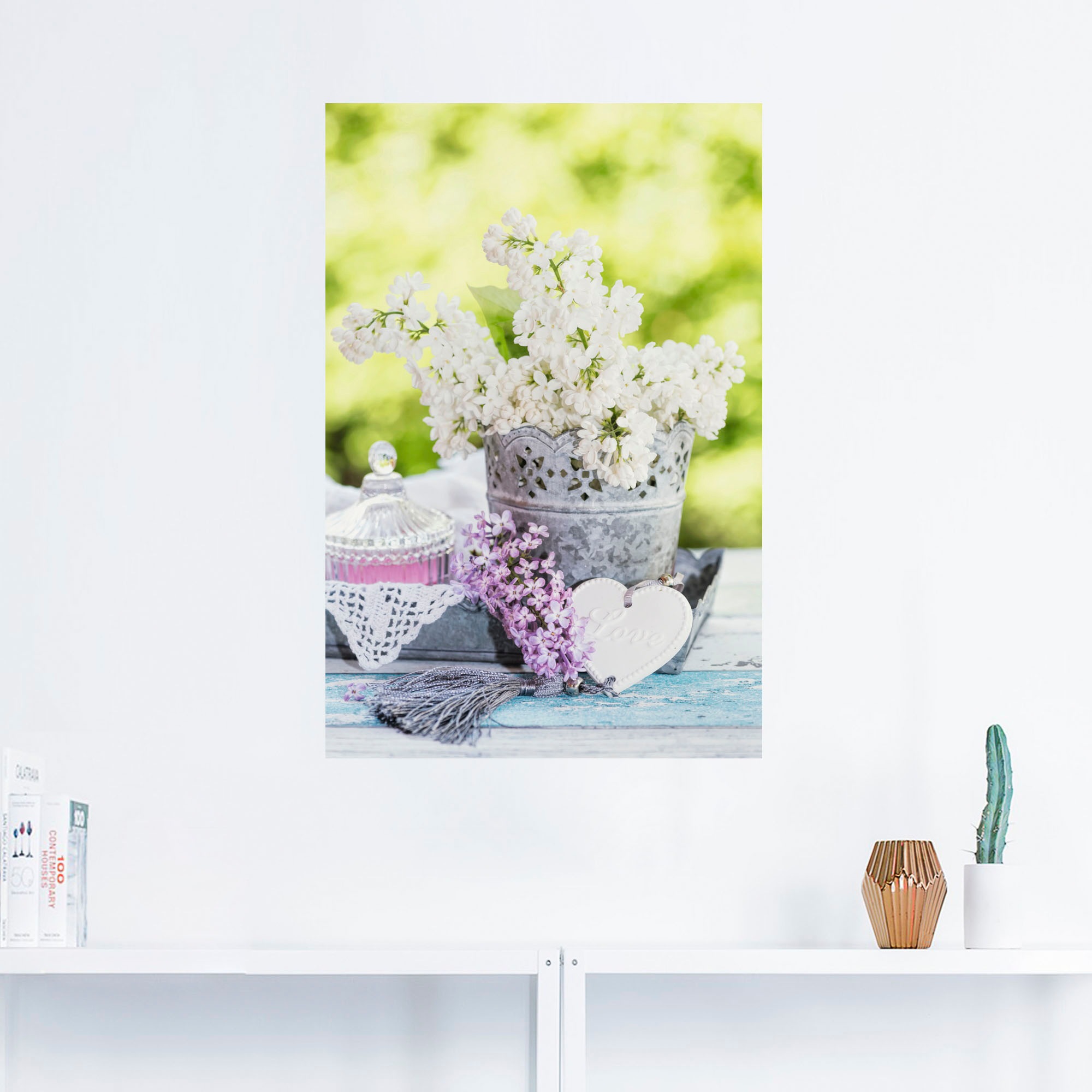 Artland Wandbild »Flieder und Shabby Chic Stillleben I«, Blumen, (1 St.), als Leinwandbild, Poster, Wandaufkleber in verschied. Größen