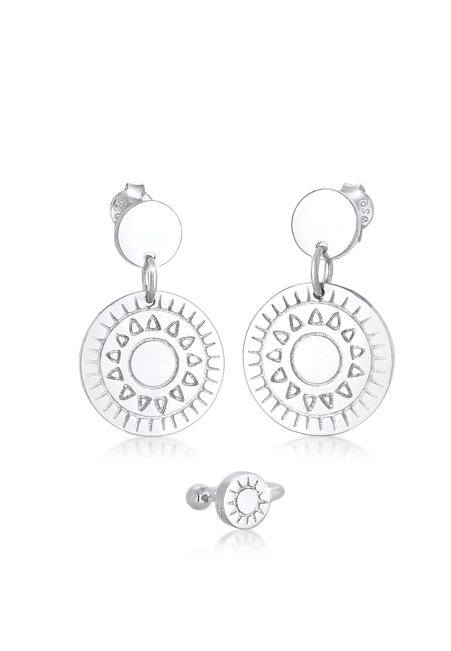 Elli Ohrstecker-Set »Ohrringe Ornament Plättchen Earcuff 2er Set 925 Silber«