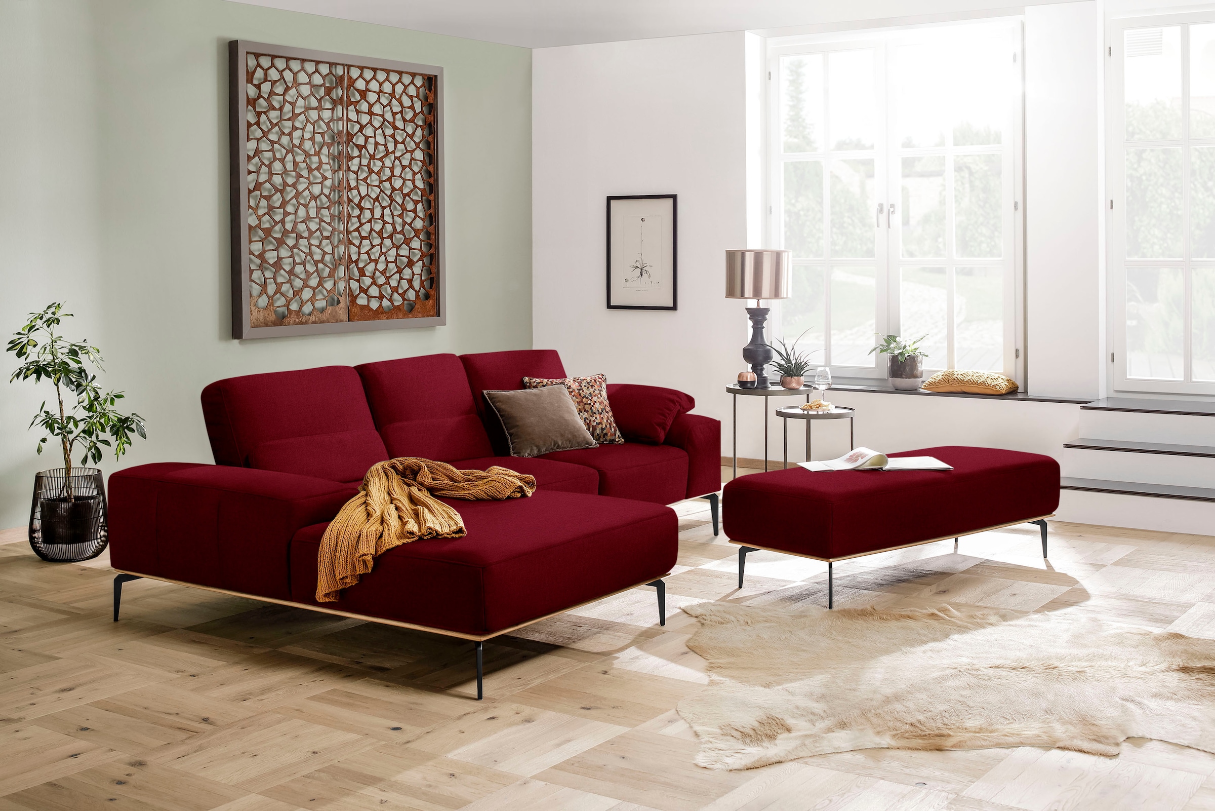 W.SCHILLIG Ecksofa »run, Designsofa mit tollem Sitzkomfort, bequem, L-Form«, mit Holzsockel, Füße in Schwarz pulverbeschichtet, Breite 279 cm
