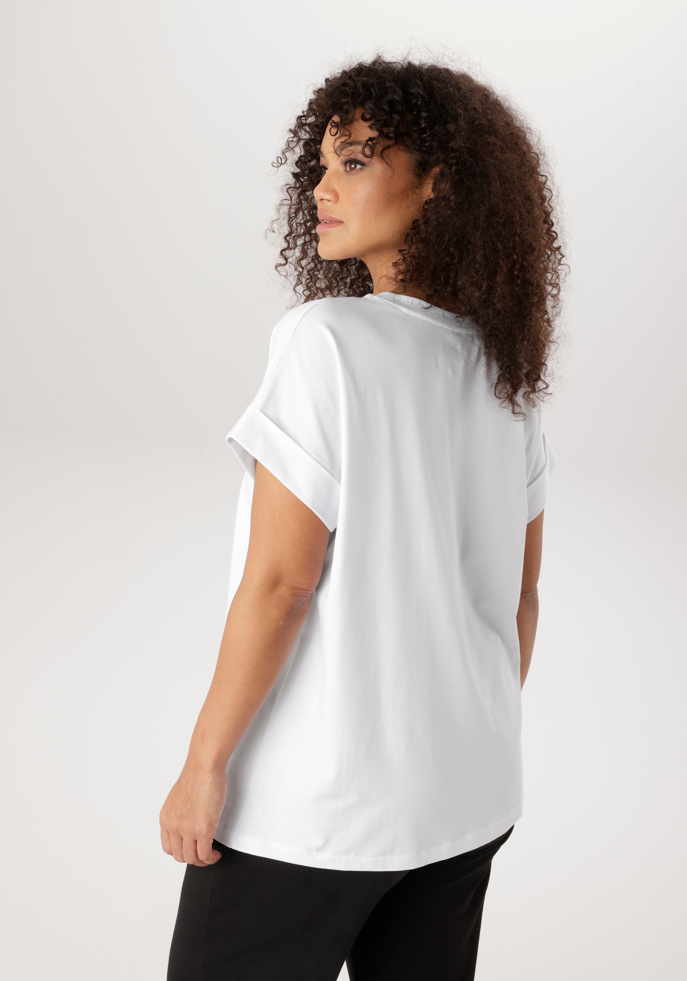 Aniston PLUS T-Shirt mit schwarzen Glitzer Schriftzug - NEUE KOLLEKTION