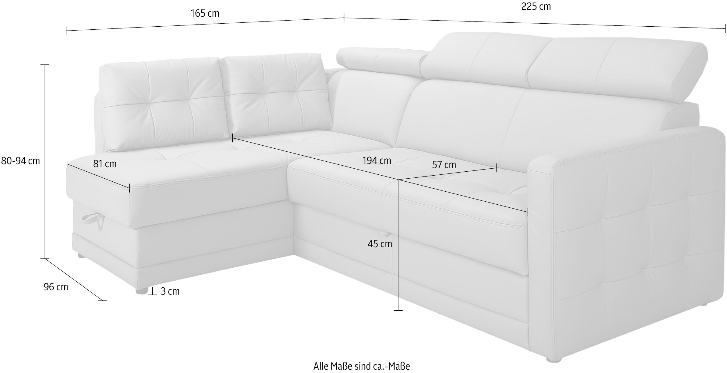 exxpo - sofa fashion Ecksofa »Arles, Federkern, OTTOs Choice, zeitlos, Breite 225cm, L-Form«, wahlweise mit Bettfunktion und Bettkasten, inkl. Kopfteilverstellung