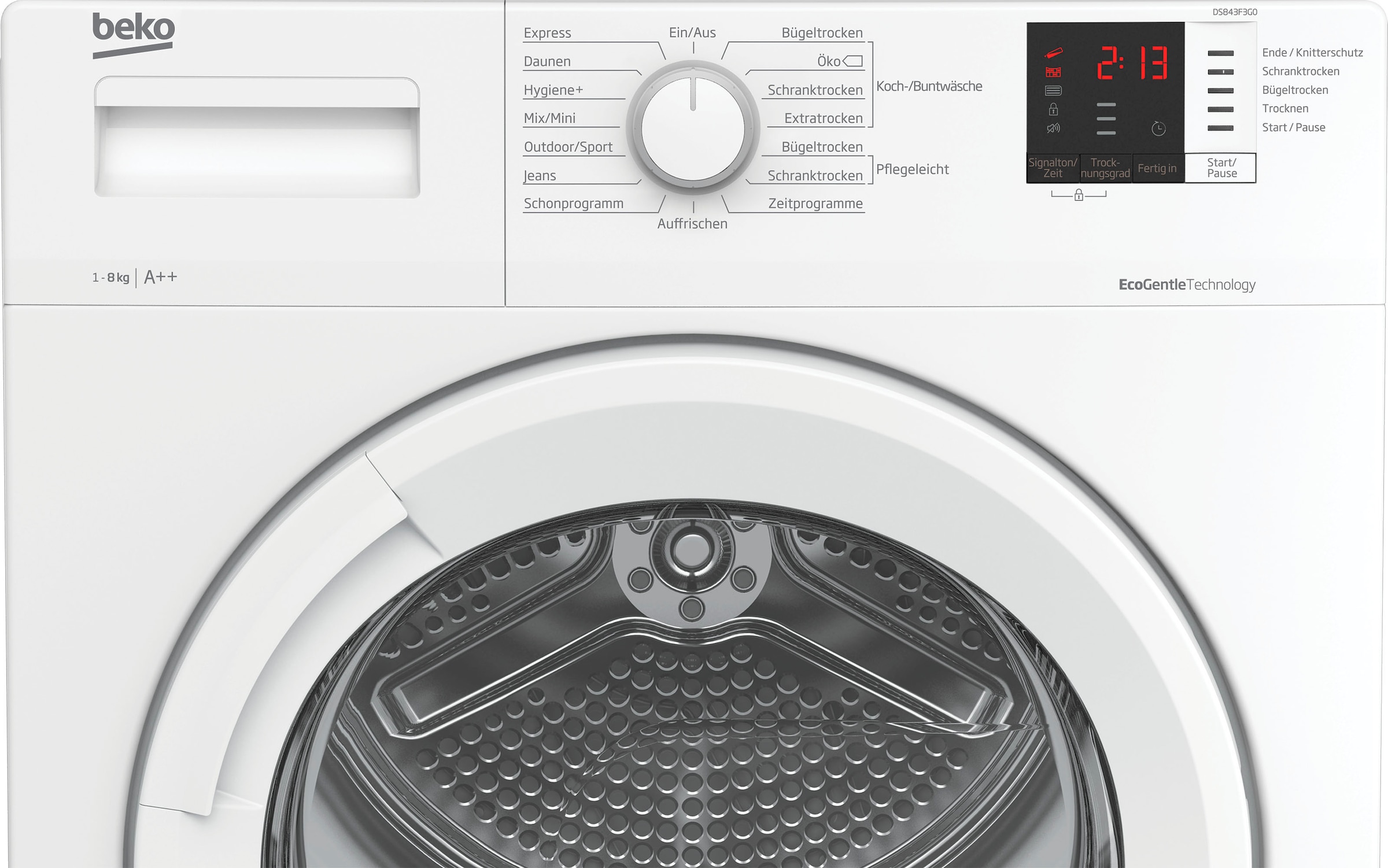 BEKO Wärmepumpentrockner »DS843F3G0«, 8 kg, EcoGentle, Knitterschutz, Auffrischungsprogramm