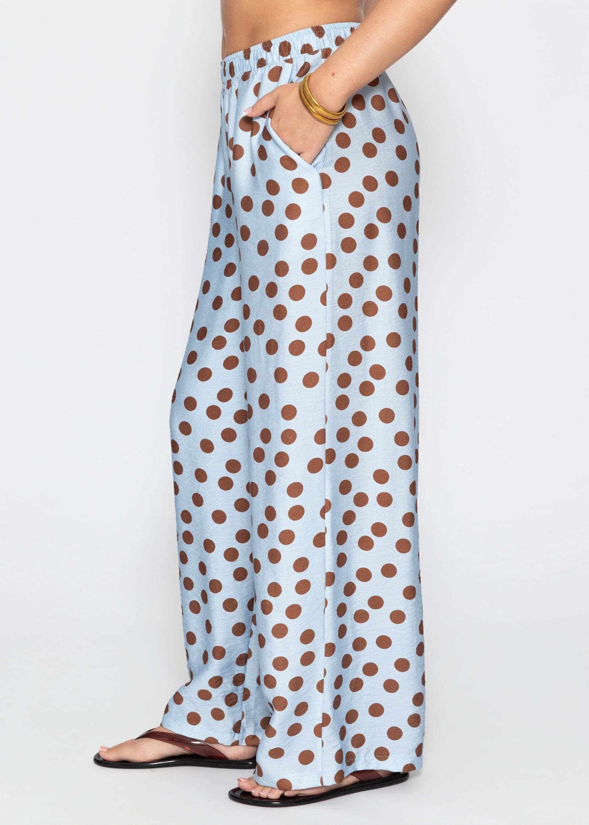SASSYCLASSY Stoffhose »Hose mit Polka-Dots«  Lockere Viskosehose mit elastischem Bund und Taschen Hellblau