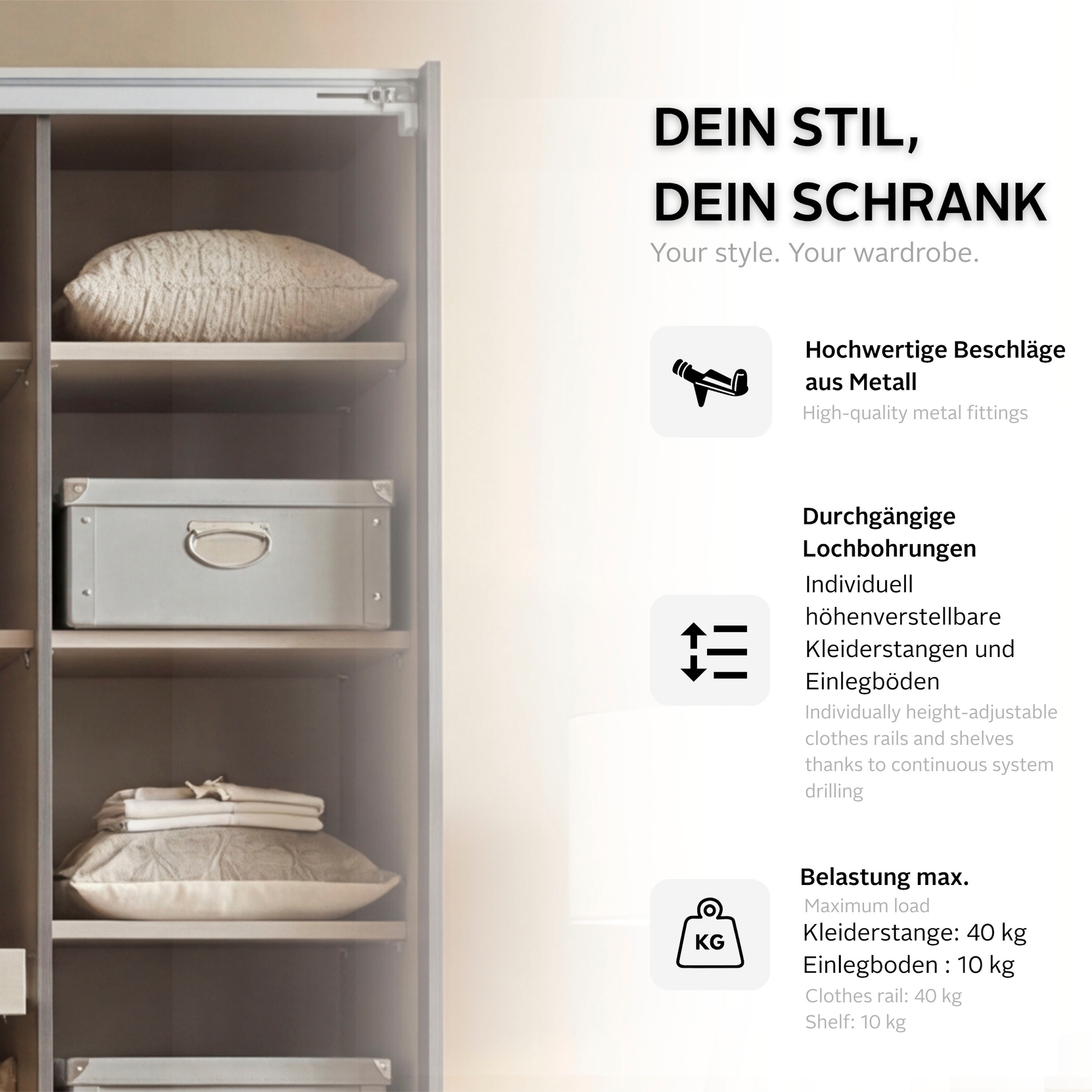 OTTO home Kleiderschrank »Mehrzweckschrank Aktenschrank Möbel Mietswohnung Garderobe AGORDO« voll ausgestattet für kleine Räume geeignet MADE IN GERMANY