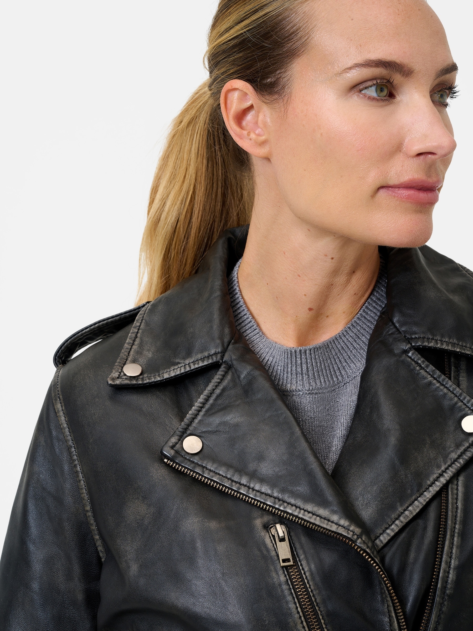 RICANO Bikerjacke »Lederjacke Louna« ohne Kapuze Handgefertigt aus echtem Leder