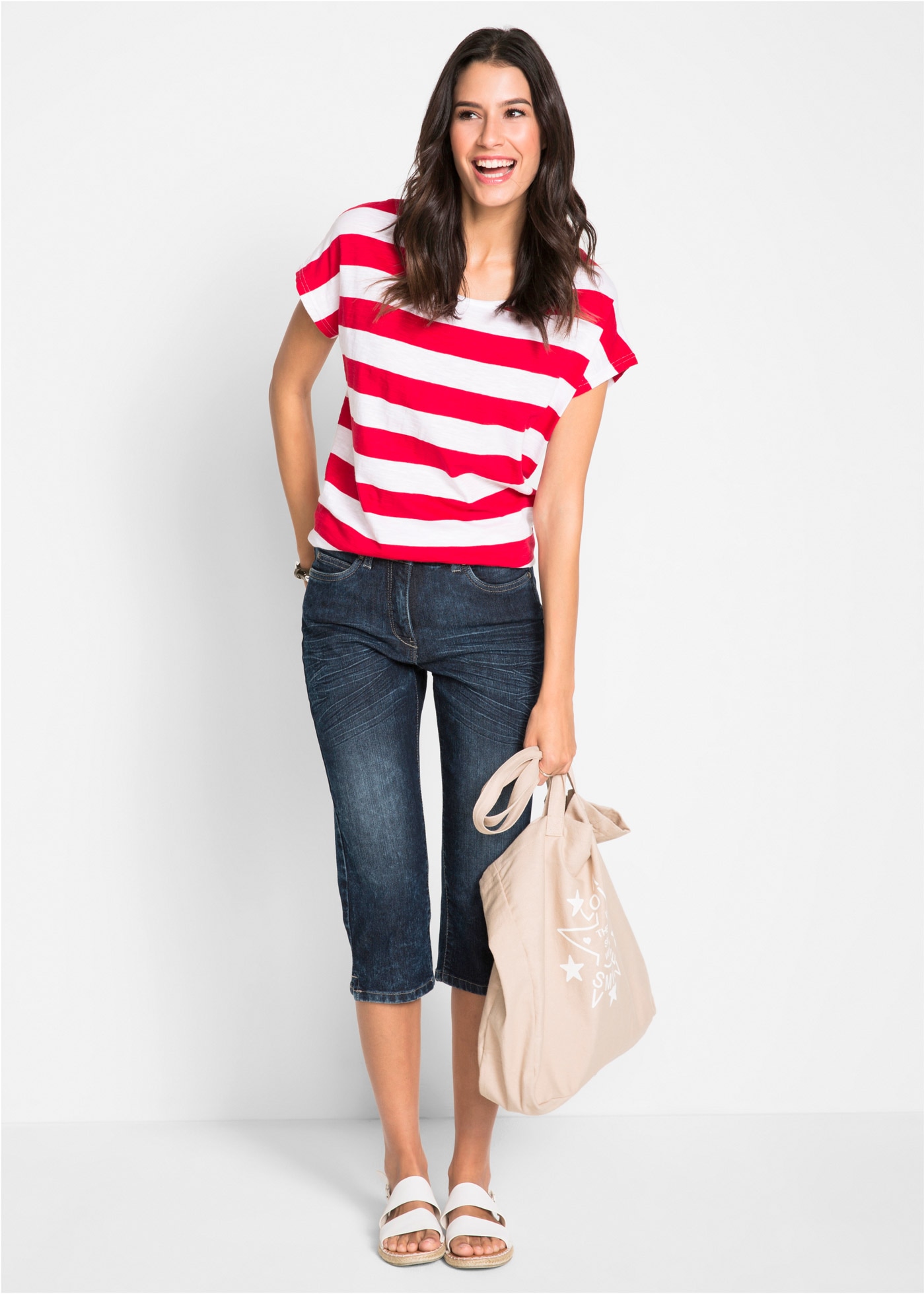 bonprix Caprijeans 1 figurformende Passform, Regular Fit, mit Komfort-Stretch