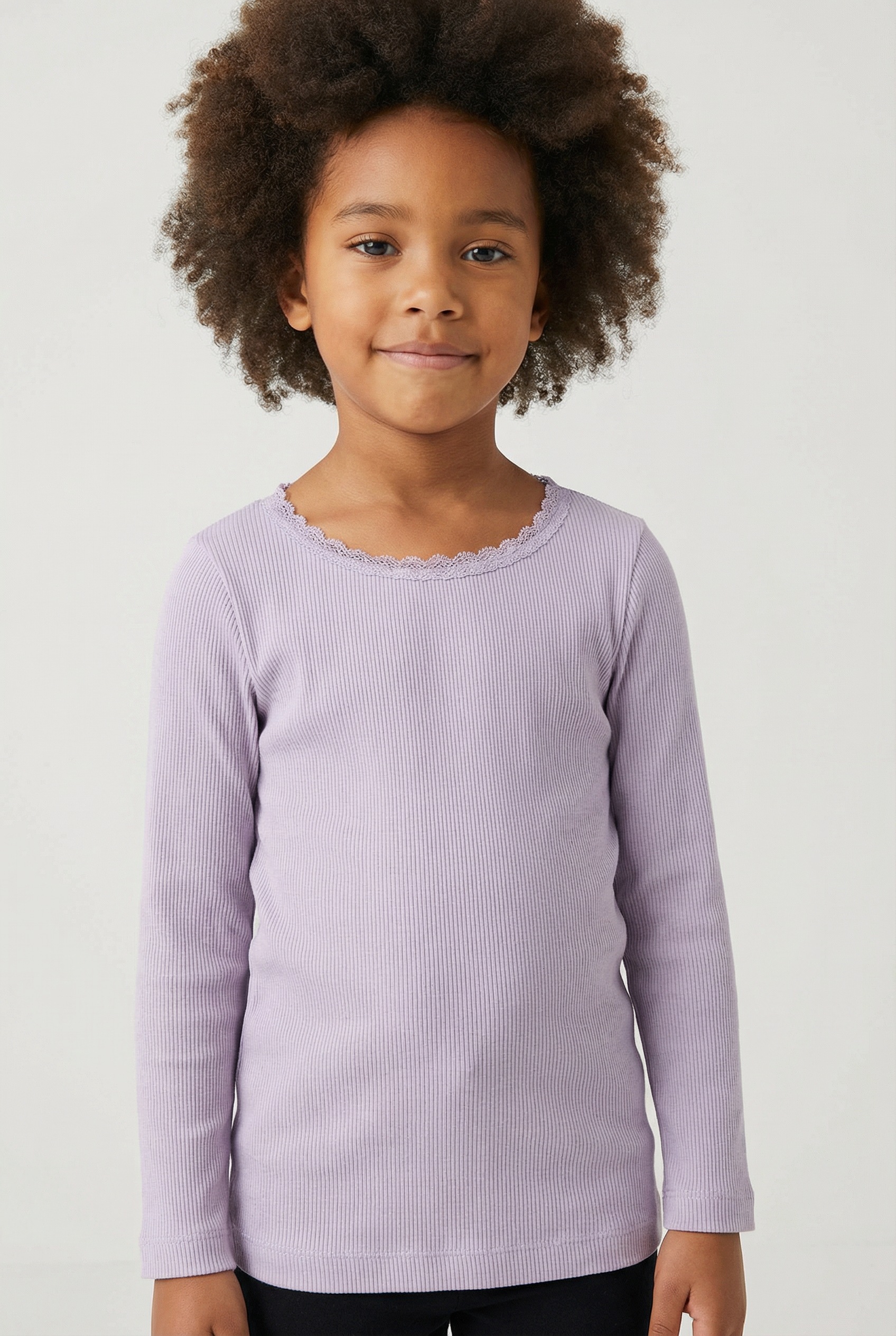 Name It Langarmshirt »NMFKAB LS TOP NOOS« in Feinripp und mit süßer Spitzenkante am Ausschnitt