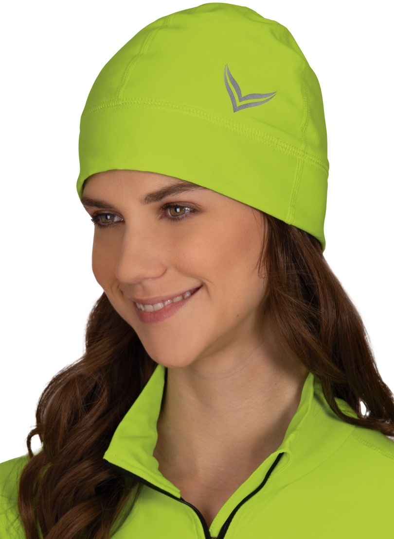 Trigema Damen Strickmütze »TRIGEMA Mütze mit reflektierendem Logo« 1 Stk. tlg. in gelb