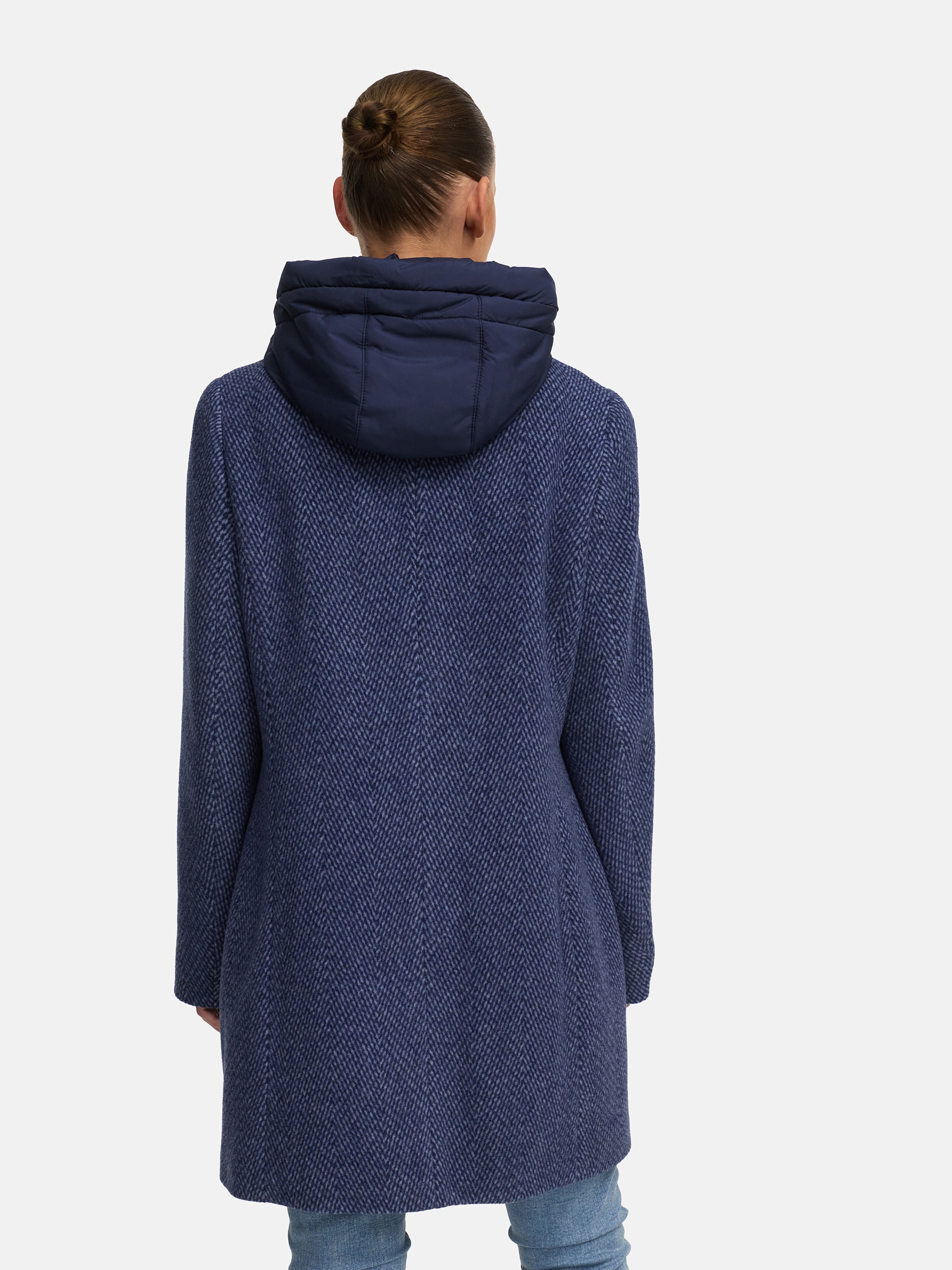 MANISA Wolljacke, mit Kapuze, mit Stehkragen und Kapuze, in Tweed-Optik