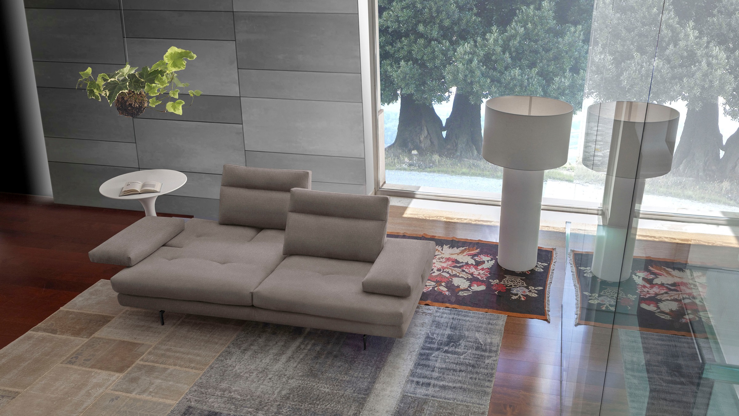 CALIA ITALIA 3-Sitzer »Toby Wing, Designsofa, hochwertige Verarbeitungsdetails, bequem«, inkl. Sitztiefenverstellung und Armteilfunktion, Füße in Schwarz matt