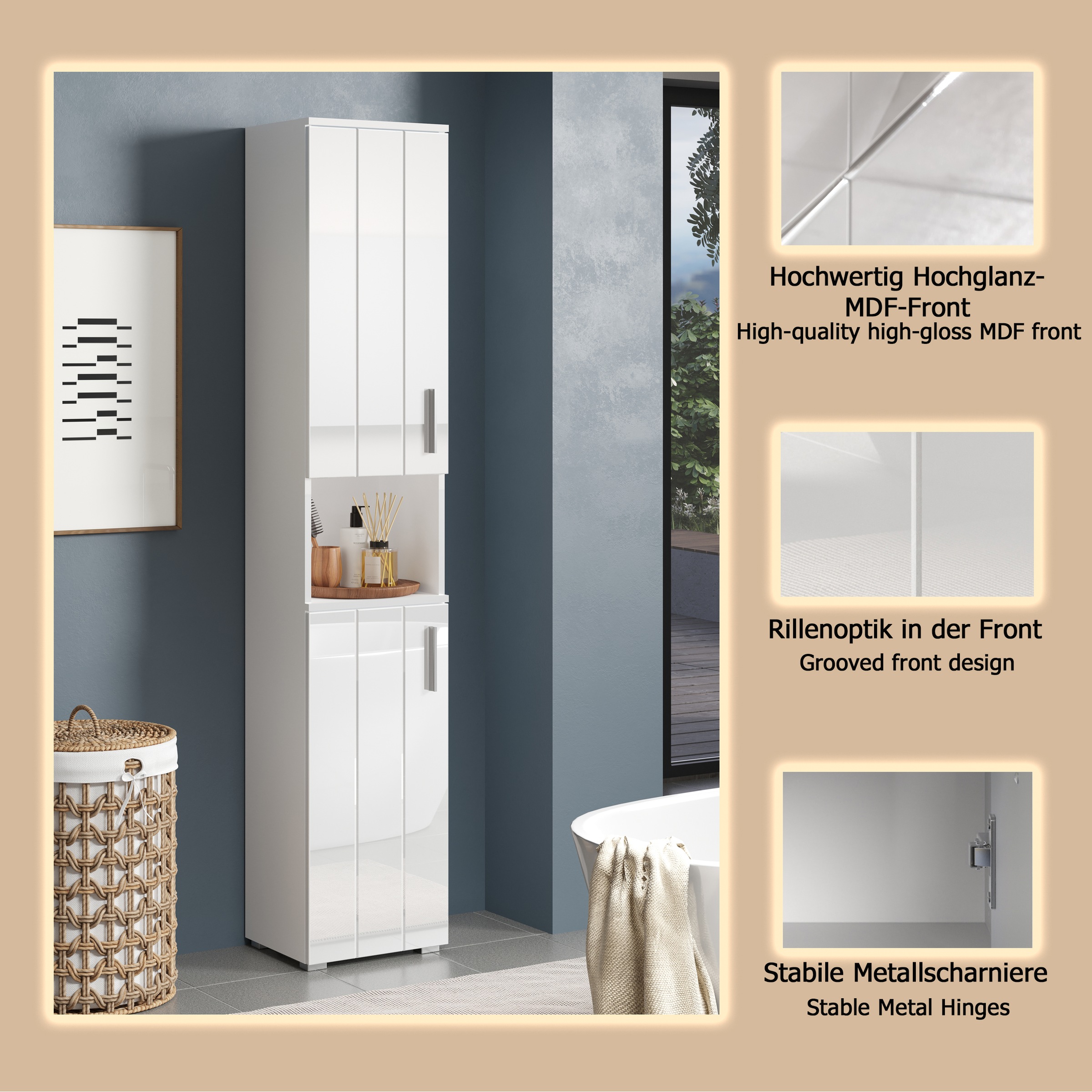 welltime Hochschrank »Prag«, (1 St.), Hochschrank mit 2 Türen & 1 Fach - (B/T/H) 37/31/192 cm