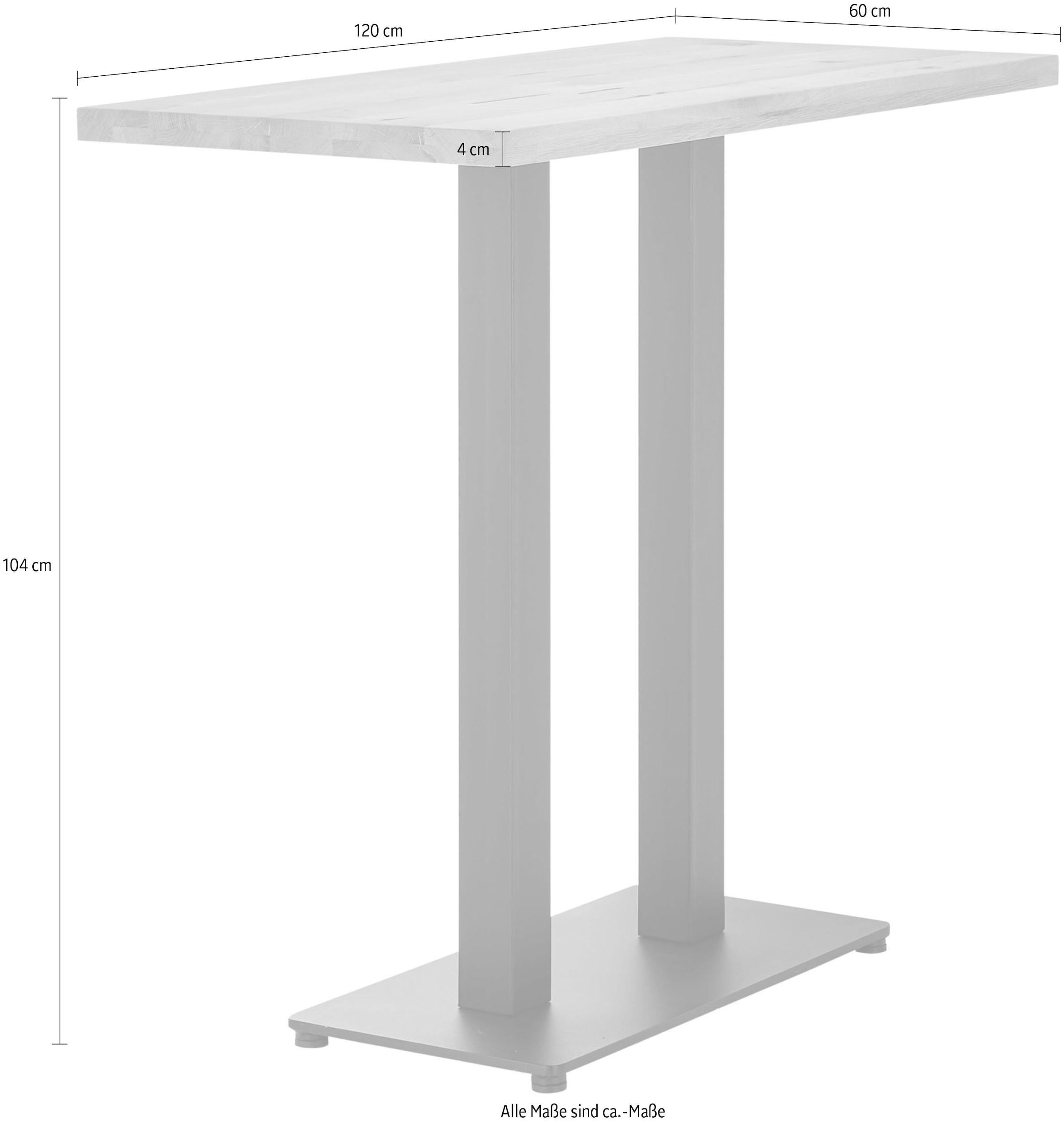 Stolkom Bartisch »Jay Eiche Massivholz geölt, Hochtisch BxHxT 120x104x60 cm«, Industrial Style Eiche Massivholz geölt durchgehende Lamelle