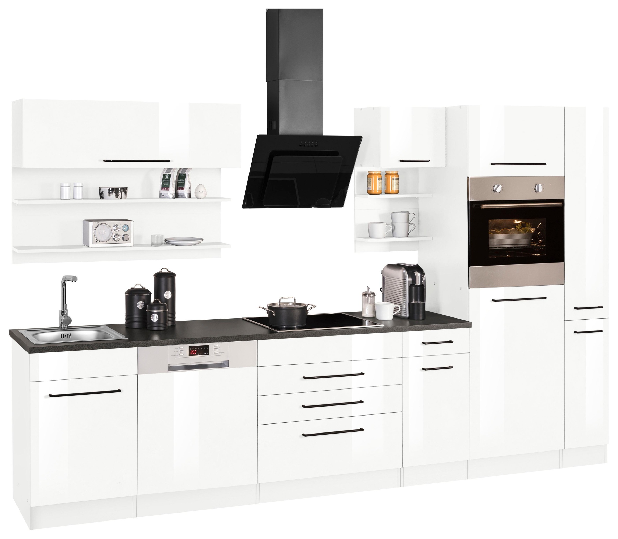 KOCHSTATION Küchenzeile »KS-Tulsa« mit E-Geräten, Breite 320 cm, schwarze Metallgriffe, MDF Fronten