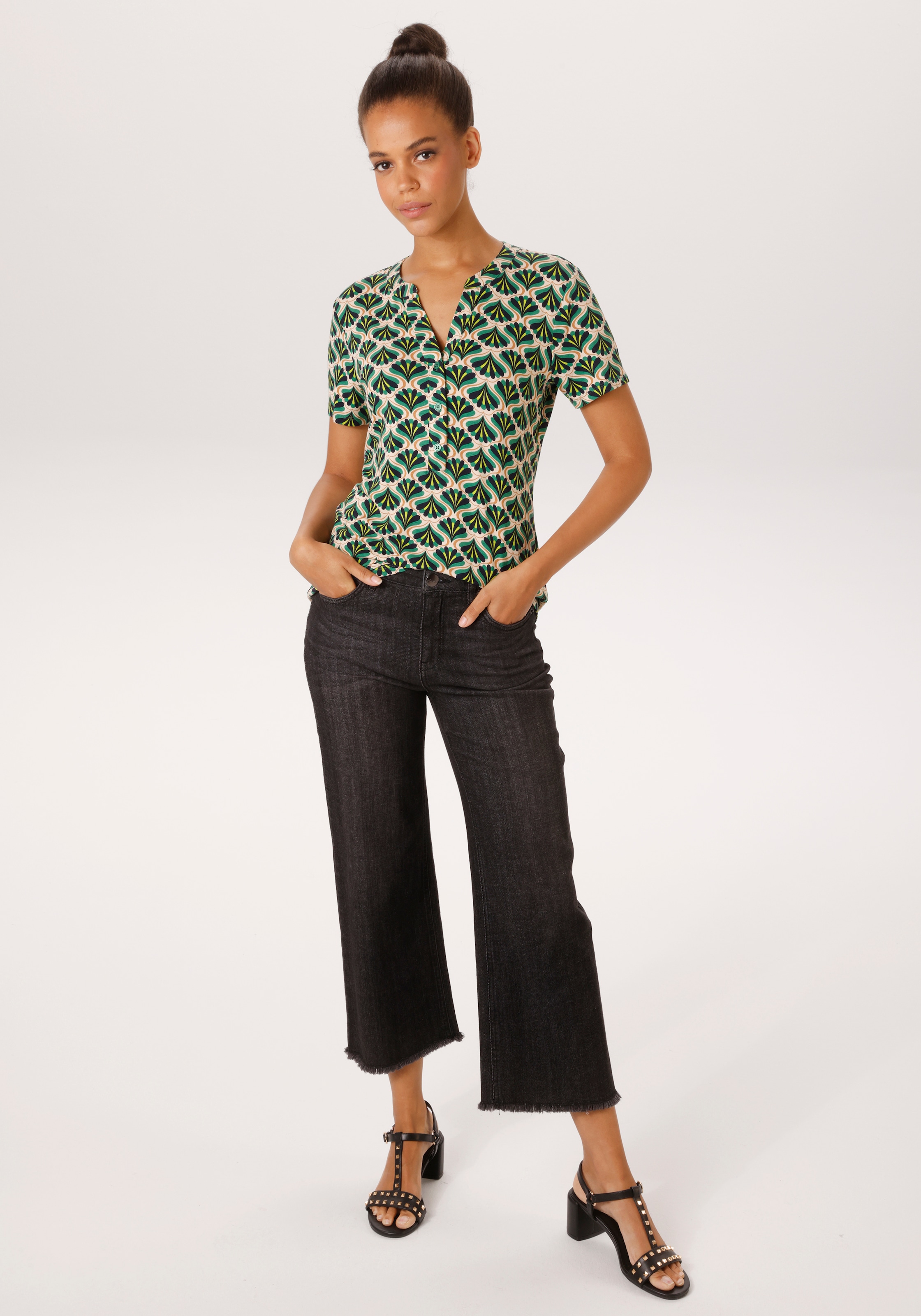 Aniston CASUAL Schlupfbluse mit farbharmonischem Retro-Muster - NEUE KOLLEKTION