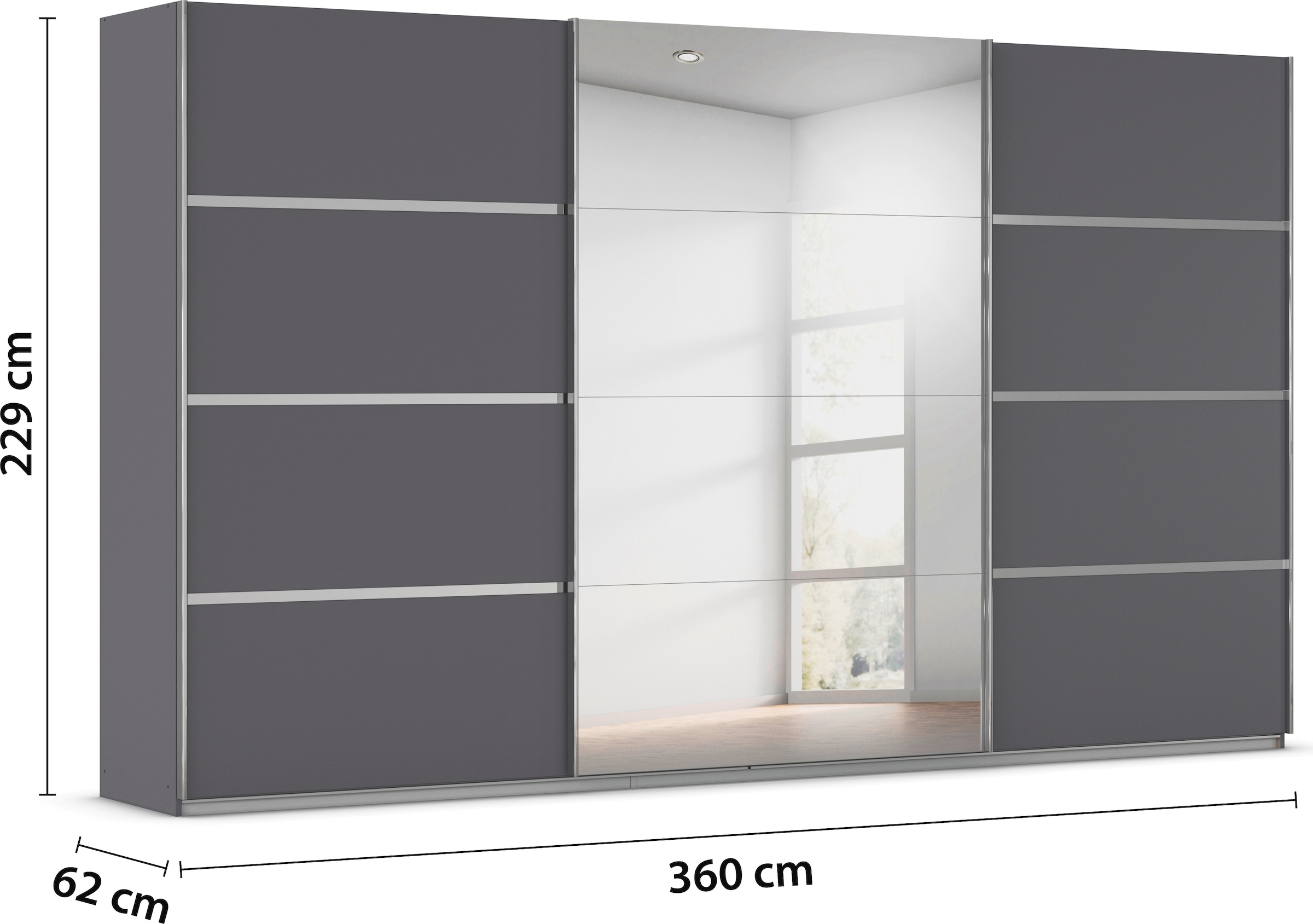 rauch Kleiderschrank »Schwebetürenschrank Garderobe Schrank TOP ANGEBOT Avola«, (in 3 verschiedenen Ausstattungen BASIC/CLASSIC/PREMIUM inkl. Spiegel), mit eleganten Zierleisten in Chrom, Schwarz oder Weiß MADE IN GERMANY