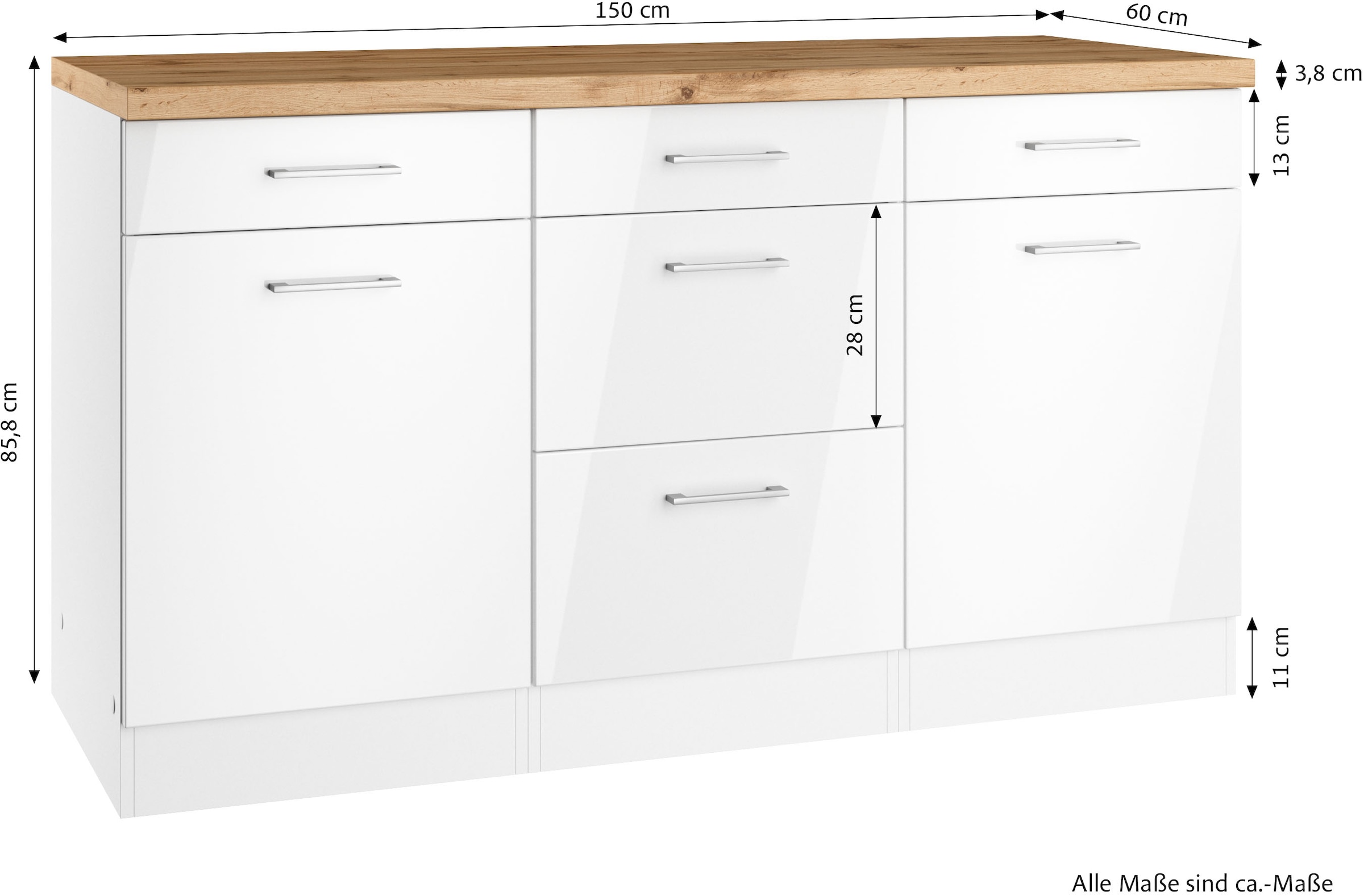 KOCHSTATION Unterschrank »KS-Milan« Unterschrank 150 cm, matte oder hochglänzende Fronten