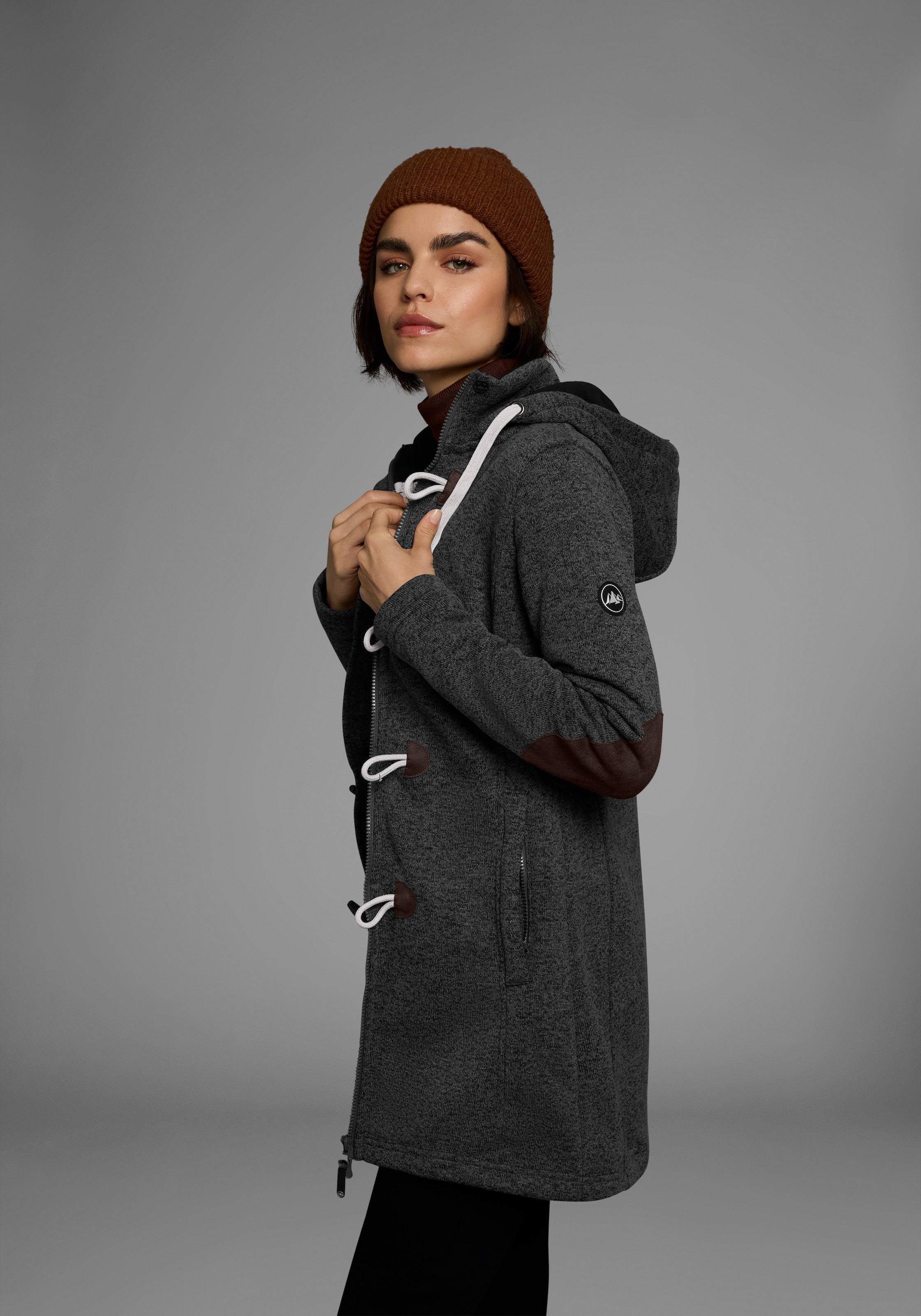Polarino Strickfleecejacke, mit Kapuze, für den Übergang, aus Strickfleece, atmungsaktiv
