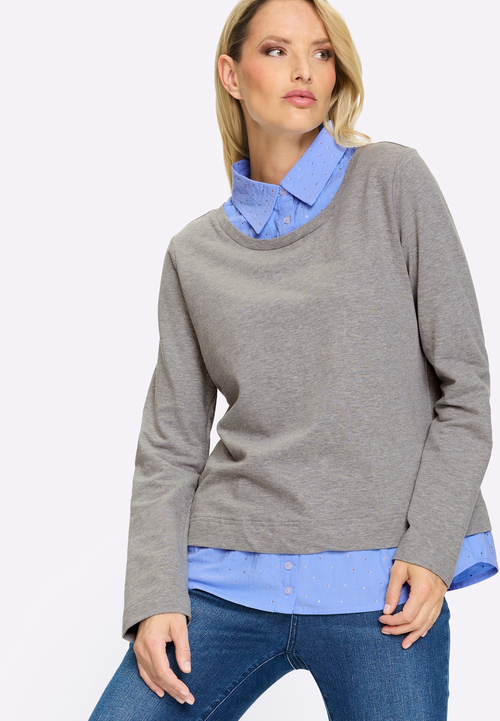 heine Sweatshirt »Sweatshirt Sweatshirt mit Bluseneinsatz«

