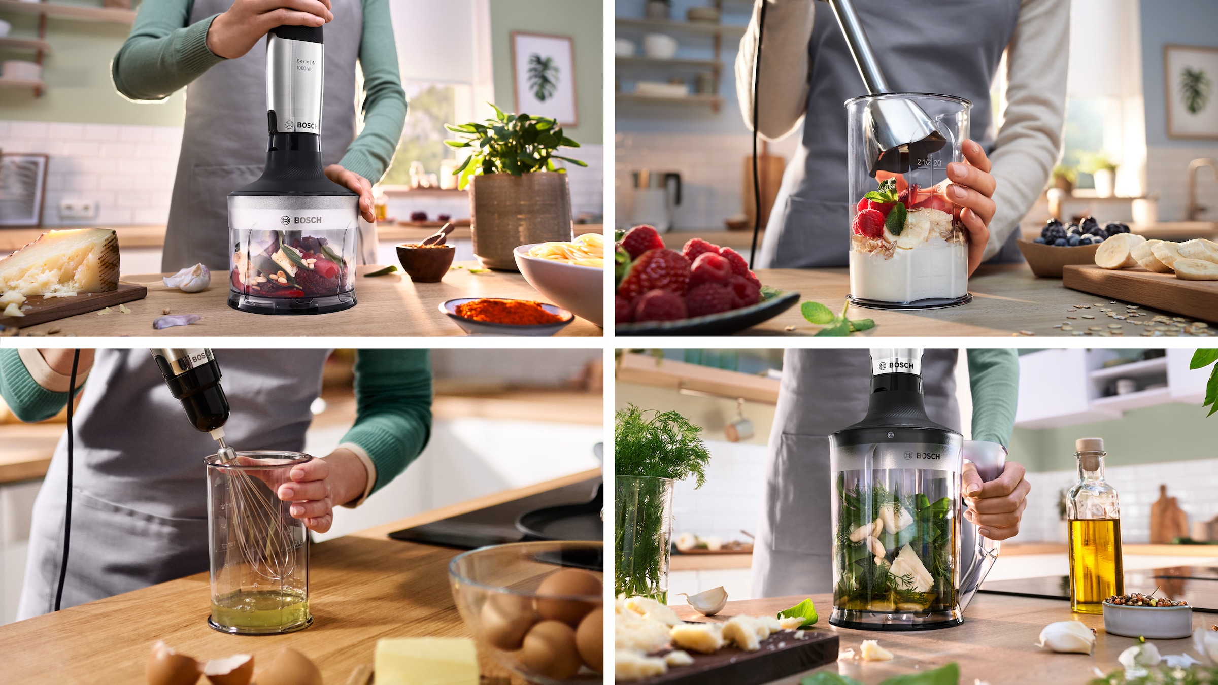 BOSCH Stabmixer »ErgoMaster Serie 6 MSM6M652, Zerkleinerer, Mixer, Schneebesen, Edelst.«, 1000 W, Mixbecher, Metallkuplung, Luftkühlung, 10 Jahre Motorgarantie