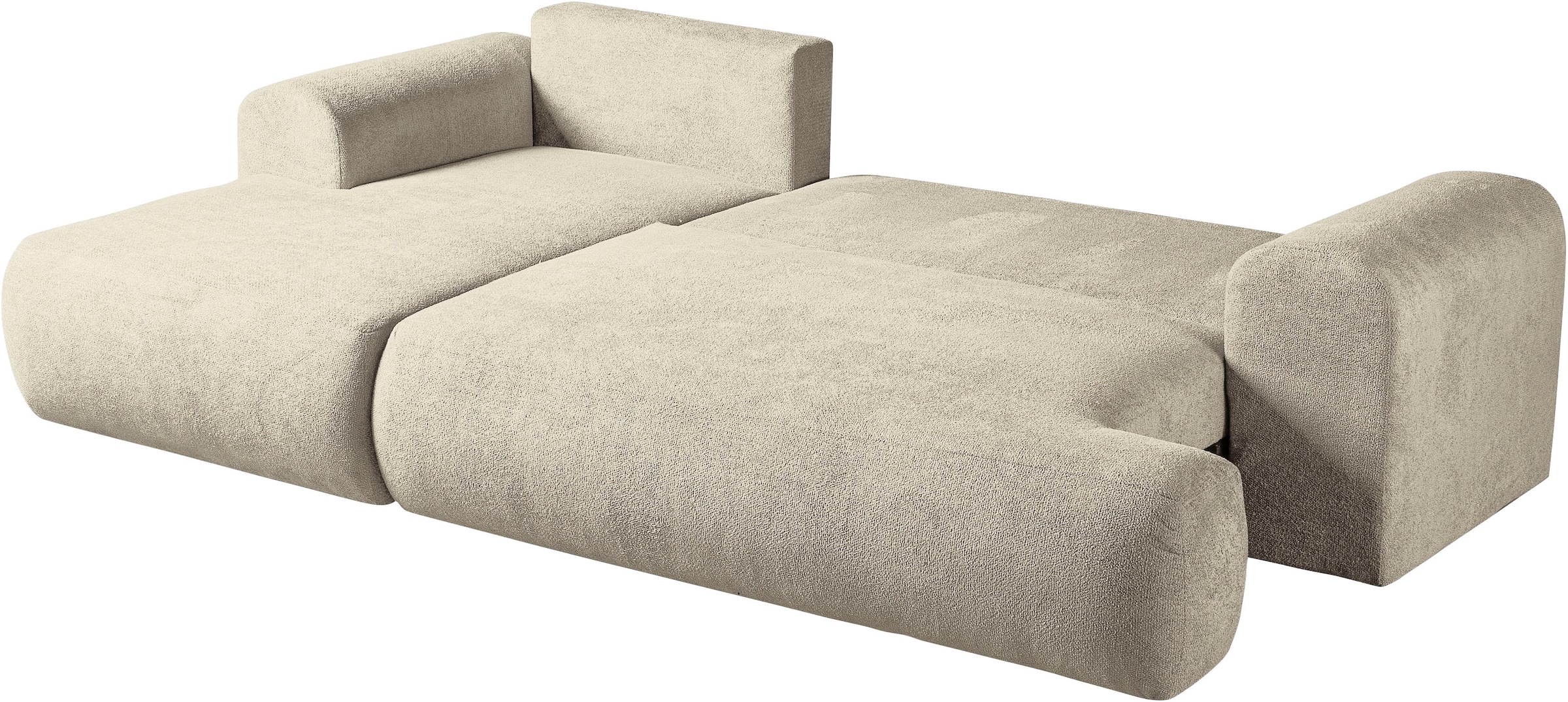 WERK2 Ecksofa »Ewela, modern, inkl. Bettfunktion & Bettkasten, bequem, Breite 265cm« moderner Boucle Bezug, Liegefläche 200/140cm