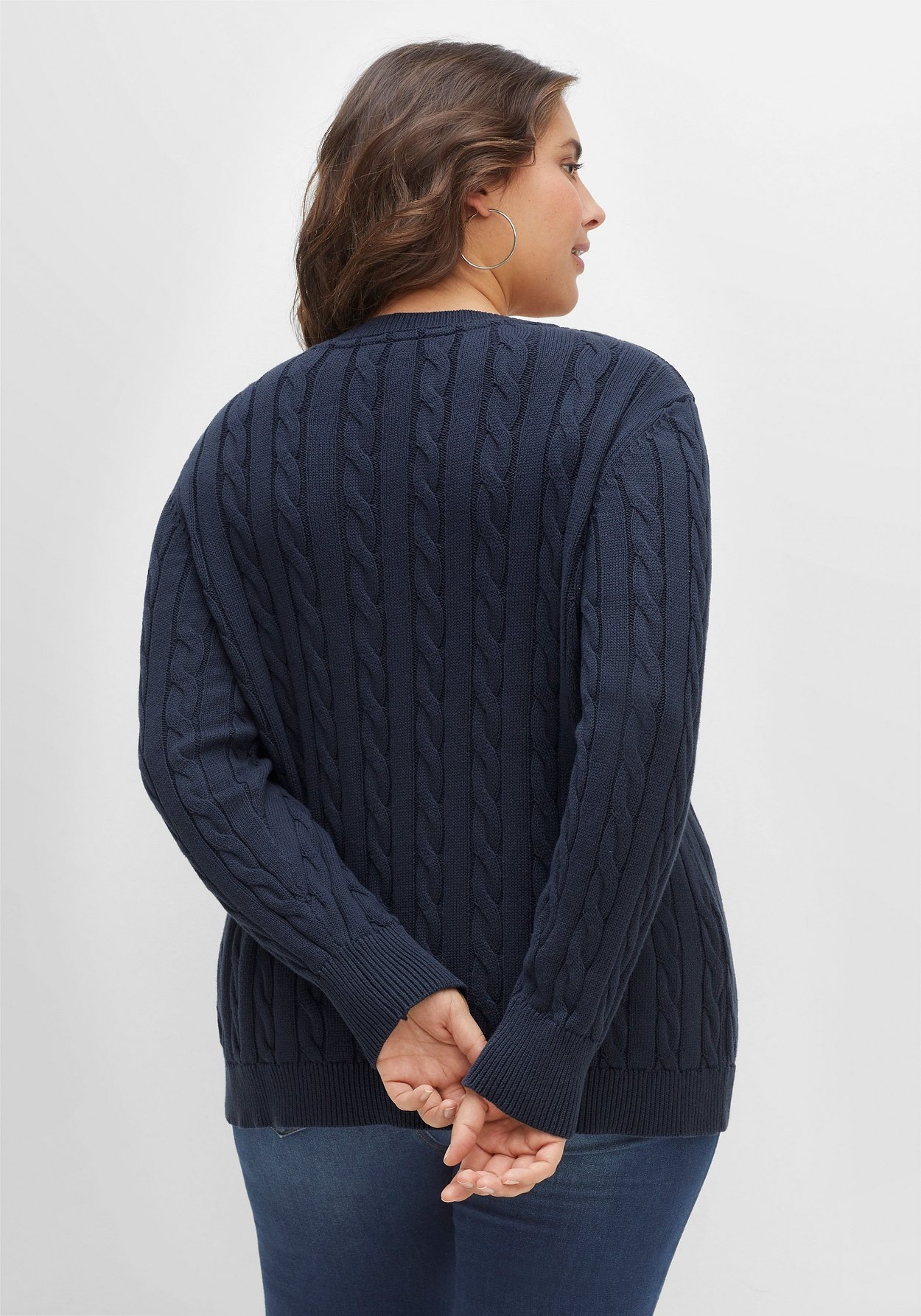 Sheego V-Ausschnitt-Pullover »Pullover aus Baumwolle, mit Zopfmuster«, aus Baumwolle, mit Zopfmuster