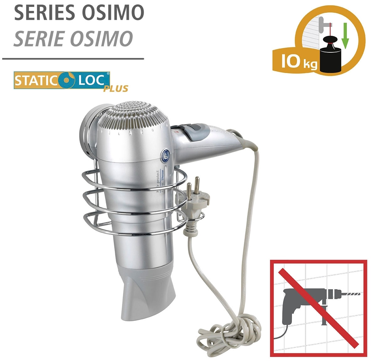 WENKO Haartrocknerhalter »Static-Loc® Plus Osimo«, Befestigen ohne Bohren