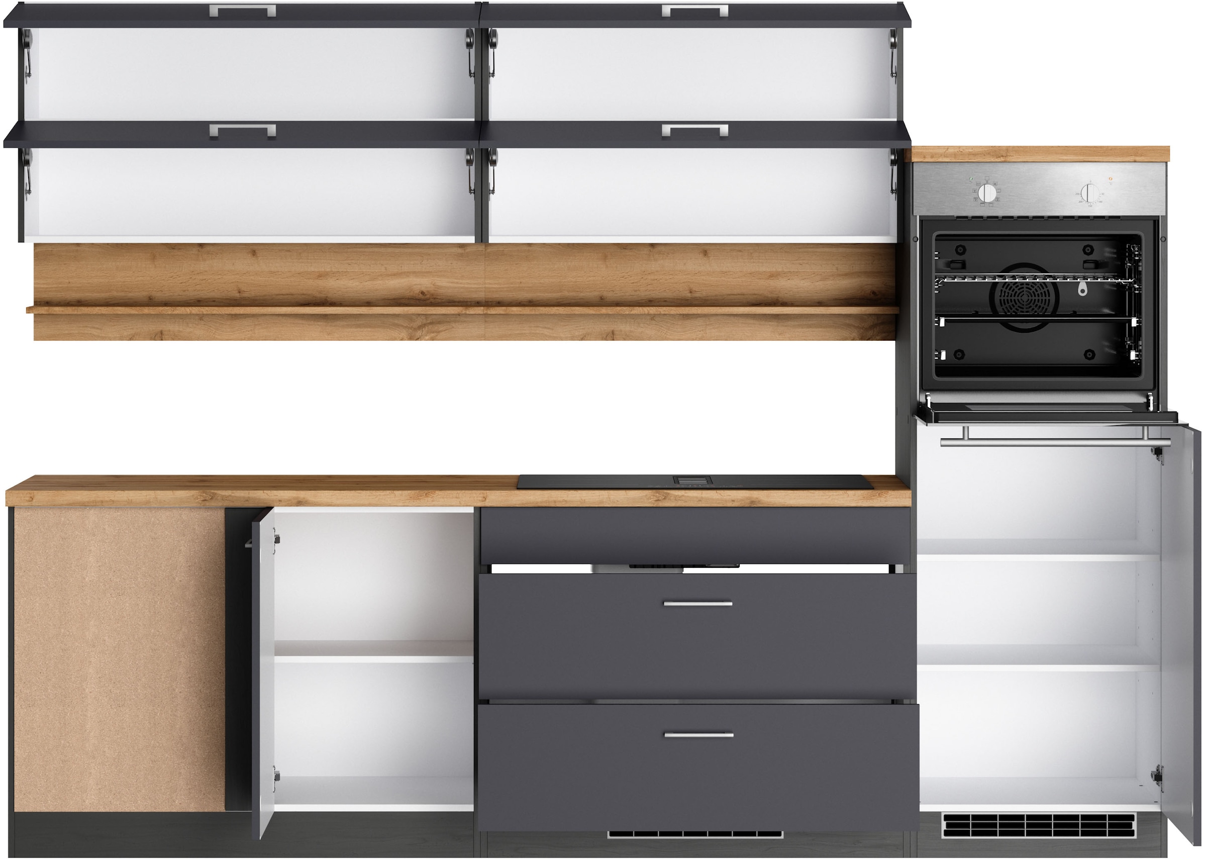 KOCHSTATION Winkelküche »KS-Milan, optional mit Muldenlüfter« Stellbr.270/220 cm, wahlweise mit E-Geräten, Kochfeld mit Dunstabzug