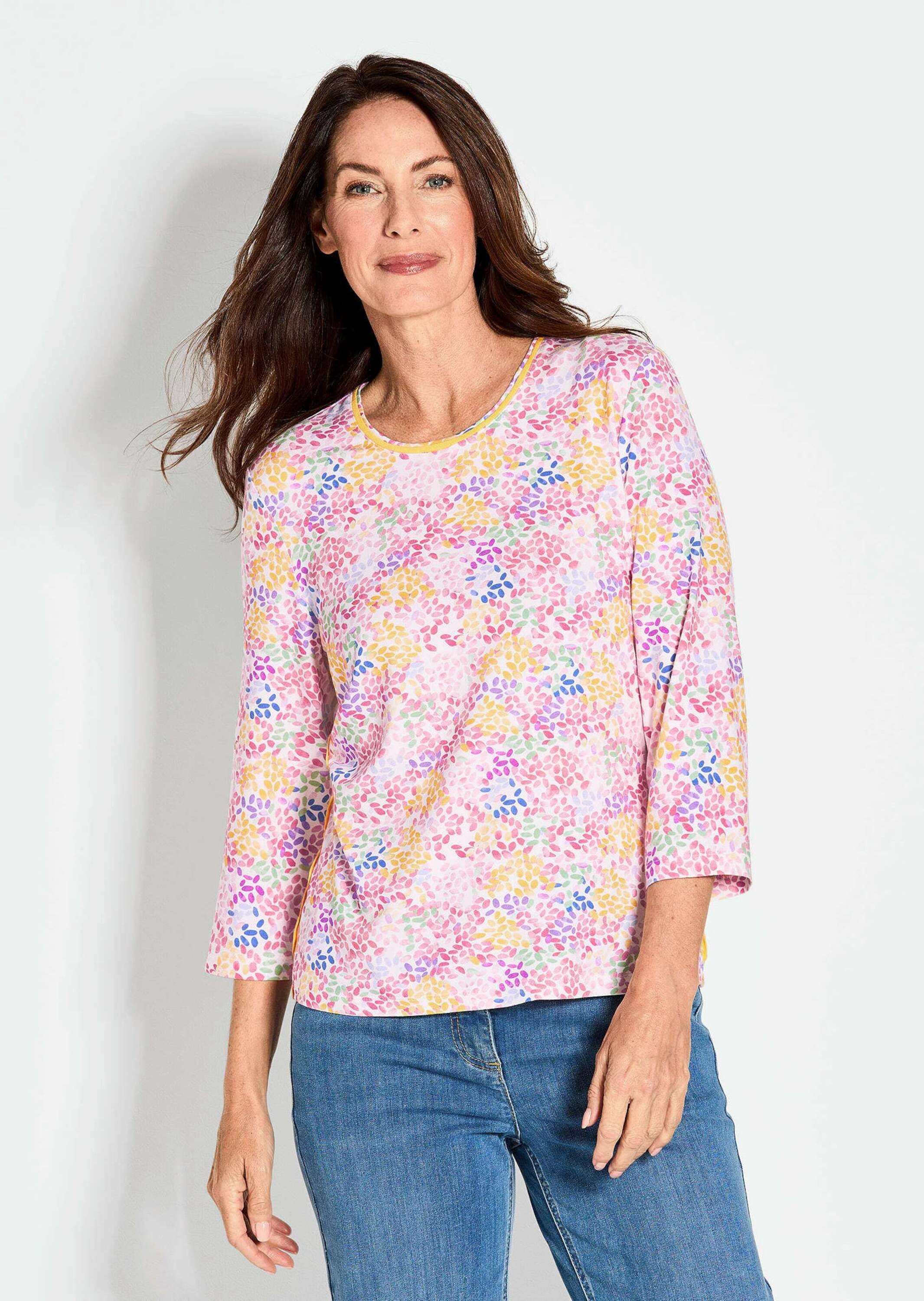 GOLDNER Print-Shirt »Elastisches Viskoseshirt mit mehrfarbigem Alloverdruck und Rundhalsausschnitt«