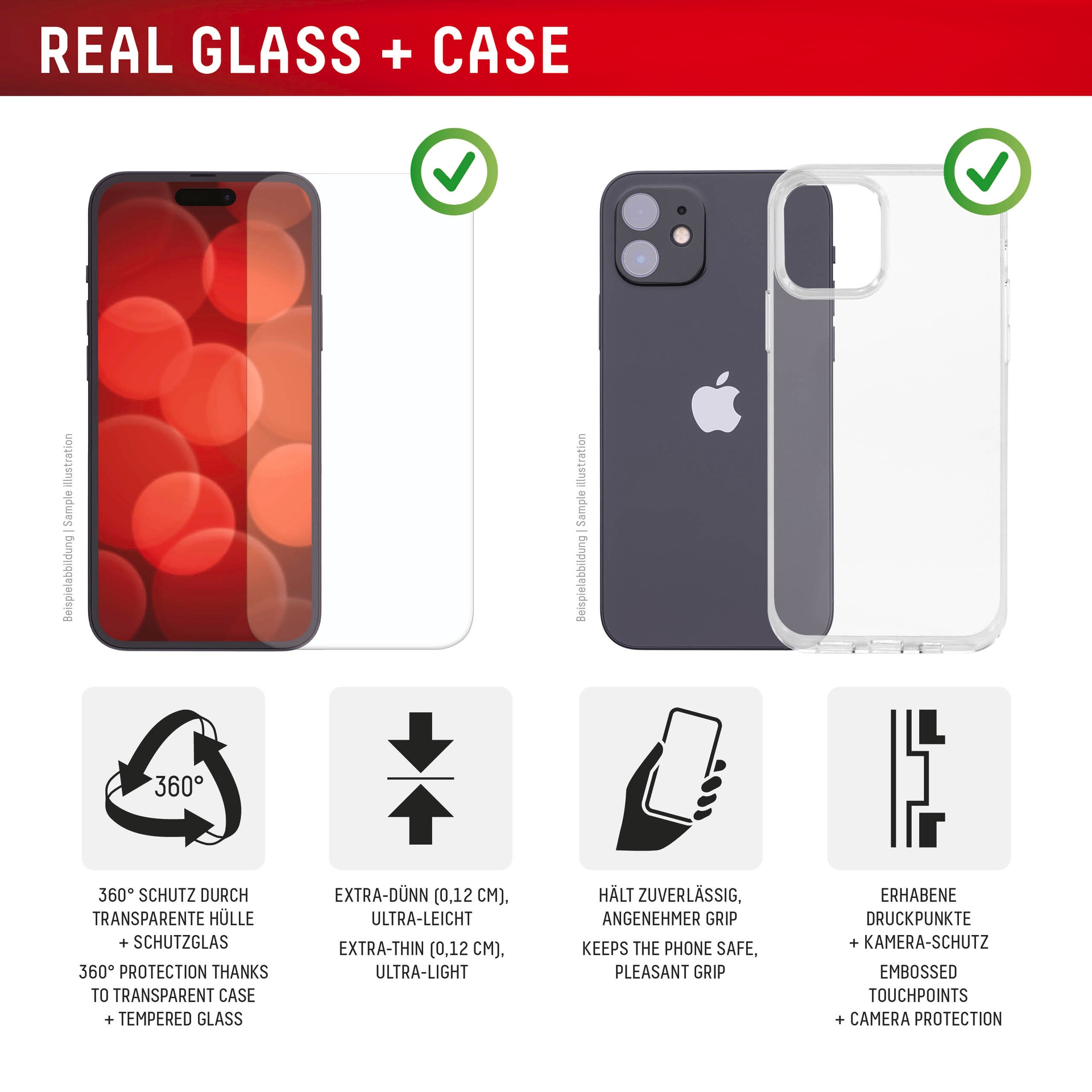 Displex Displayschutzglas »Real Glass Screen Protector + Case mit EASY-ON MountMaster« für Apple iPhone 16e;Apple iPhone 17e Displayschutzfolie, Schutzfolie, Bildschirmschutz, kratz- & stoßfest