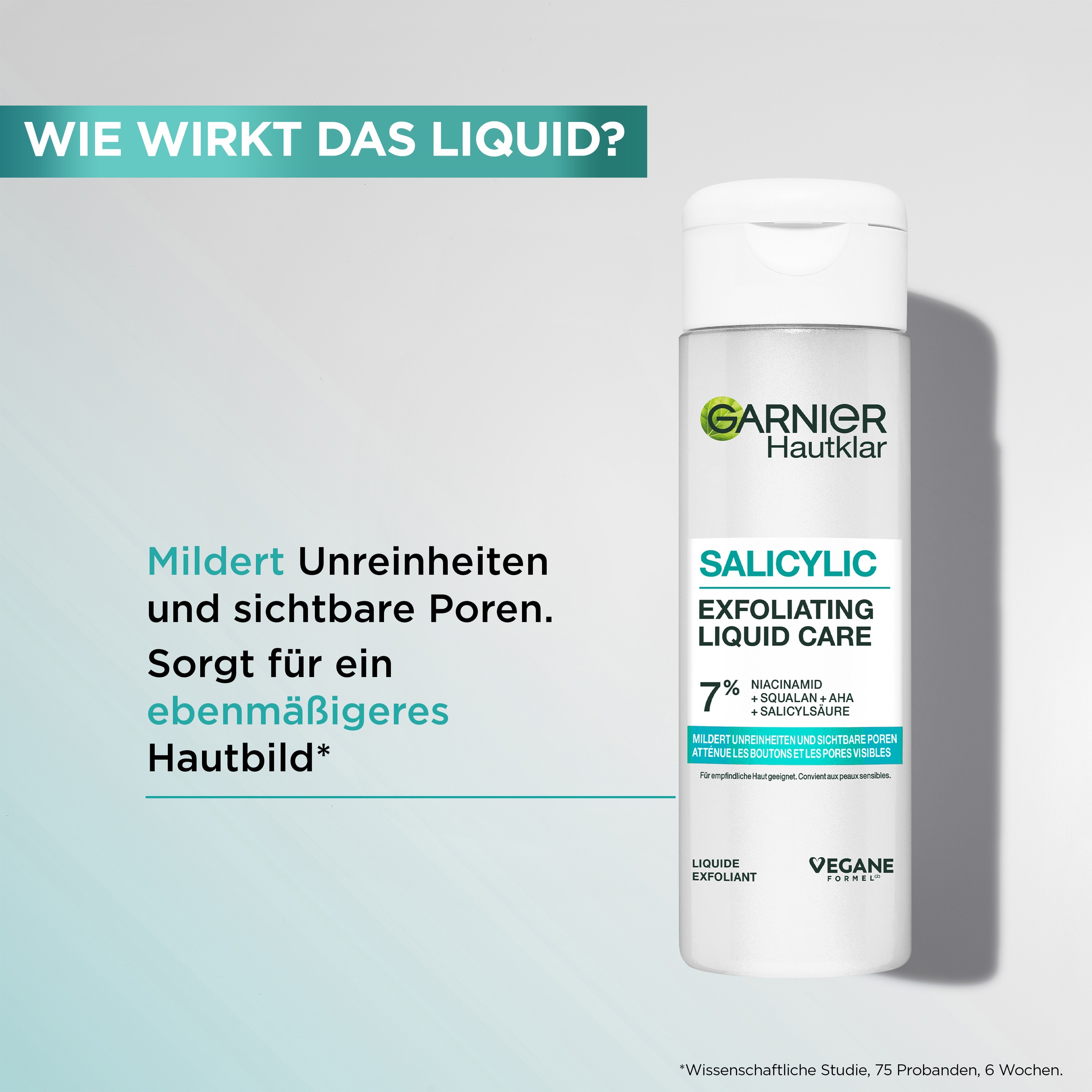 GARNIER Gesichtsfluid »Garnier Salicylic Exfoliating Liquid Care«, Mildert Unreinheiten und sorgt für ein ebenmäßiges Hautbild.