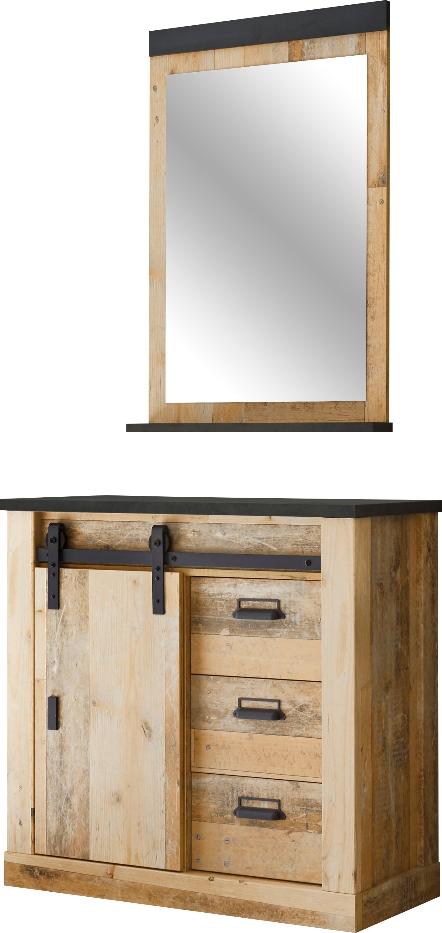 Premium collection by Home affaire Garderoben-Set »SHERWOOD«, (2 St.), in modernem Holz Dekor, mit Scheunentorbeschlag und Apothekergriffen aus Metall, Breite ca. 93 cm