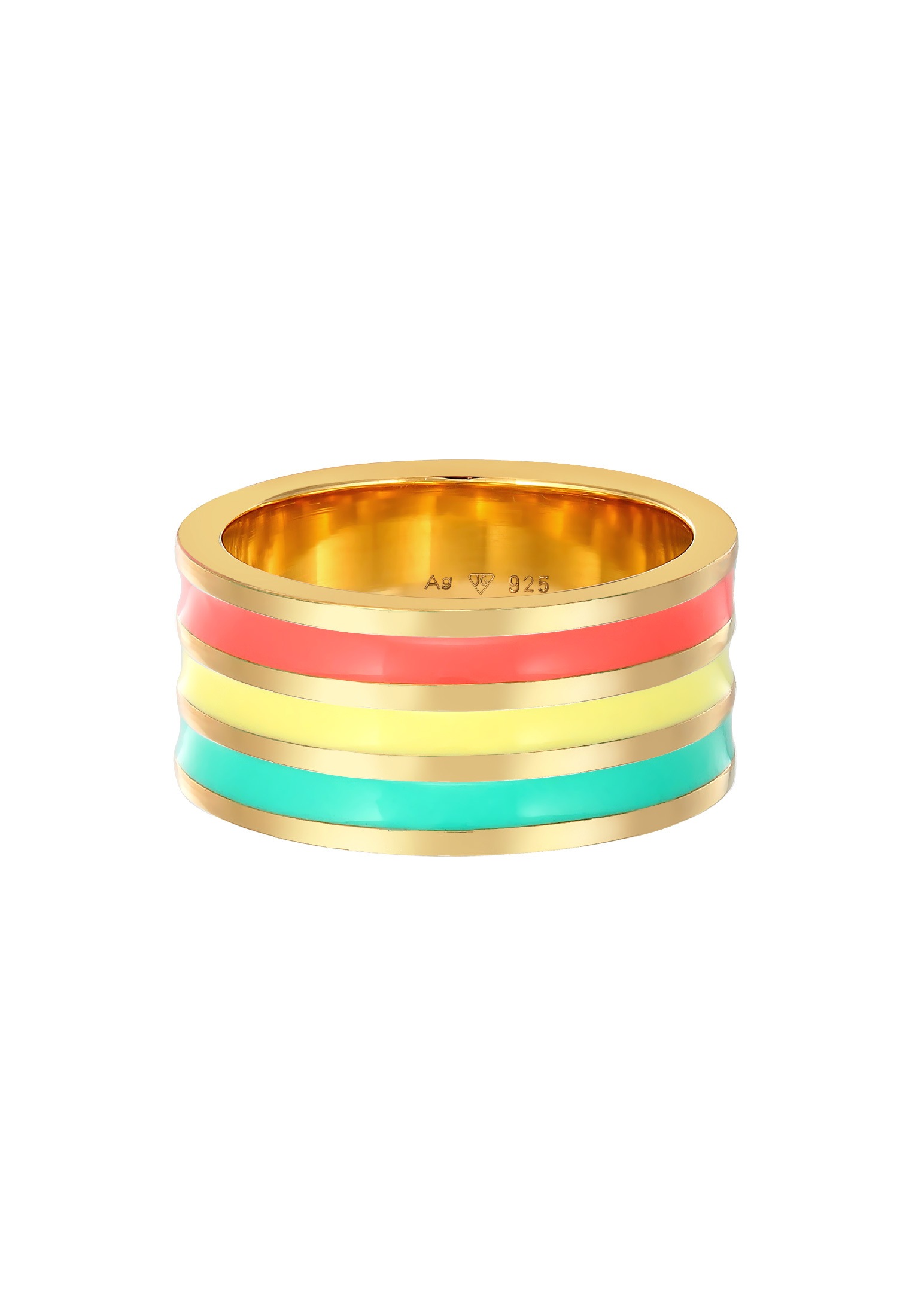 Elli Silberring »Ring Rillen Emaille 925 Silber vergoldet«