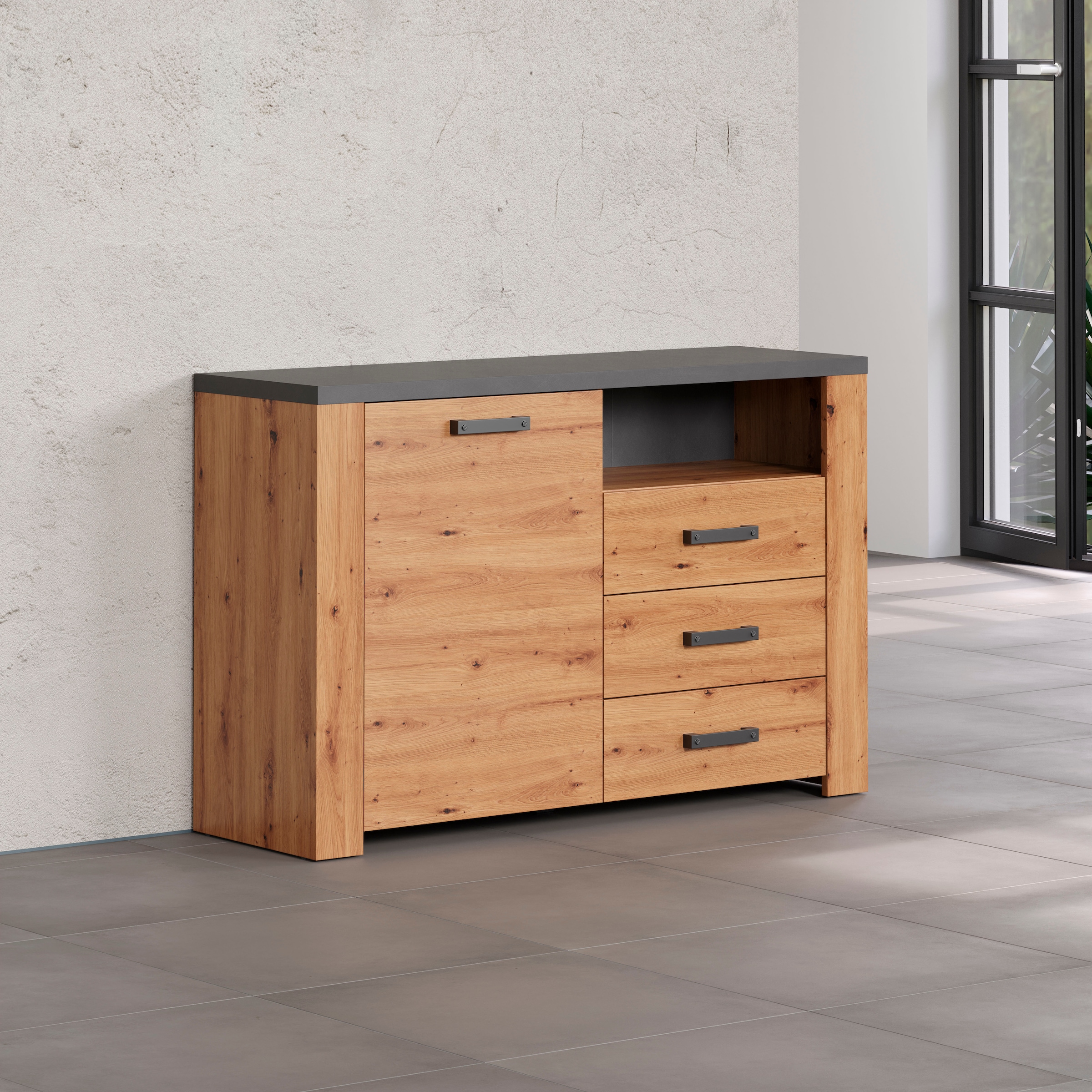 Home affaire Sideboard »Ambres«, (1 St.), Kommode, Echtholzoptik, Maße BxH: 127x83 cm, Eiche