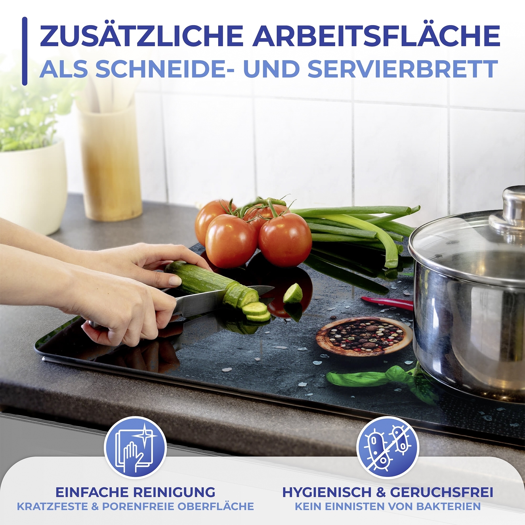 Maximex Schneide- und Abdeckplatte »Modell Rosmarin« Spritzschutz, Herdblende, Schneidbrett, für Glaskeramik-Kochfelder