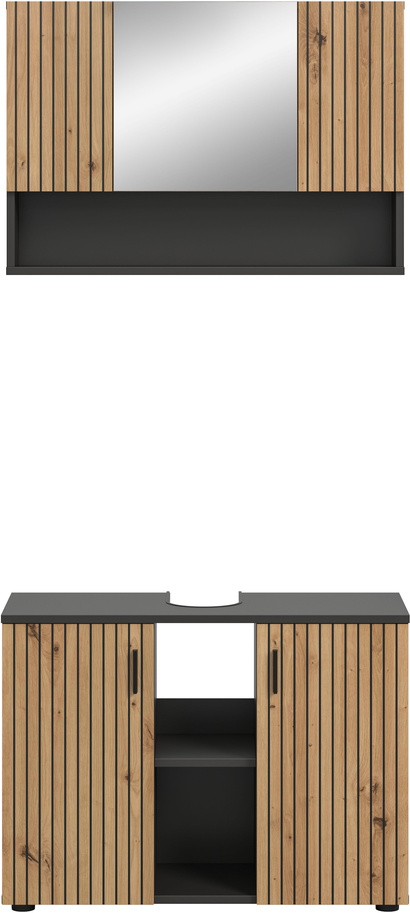 welltime Badmöbel-Set »MANI, 2-tlg. Badkombination, Paneeloptik« Set, Set, best. aus: 1 Spiegelschrank, 1 Waschbeckenunterschrank, 2 Stk. tlg.