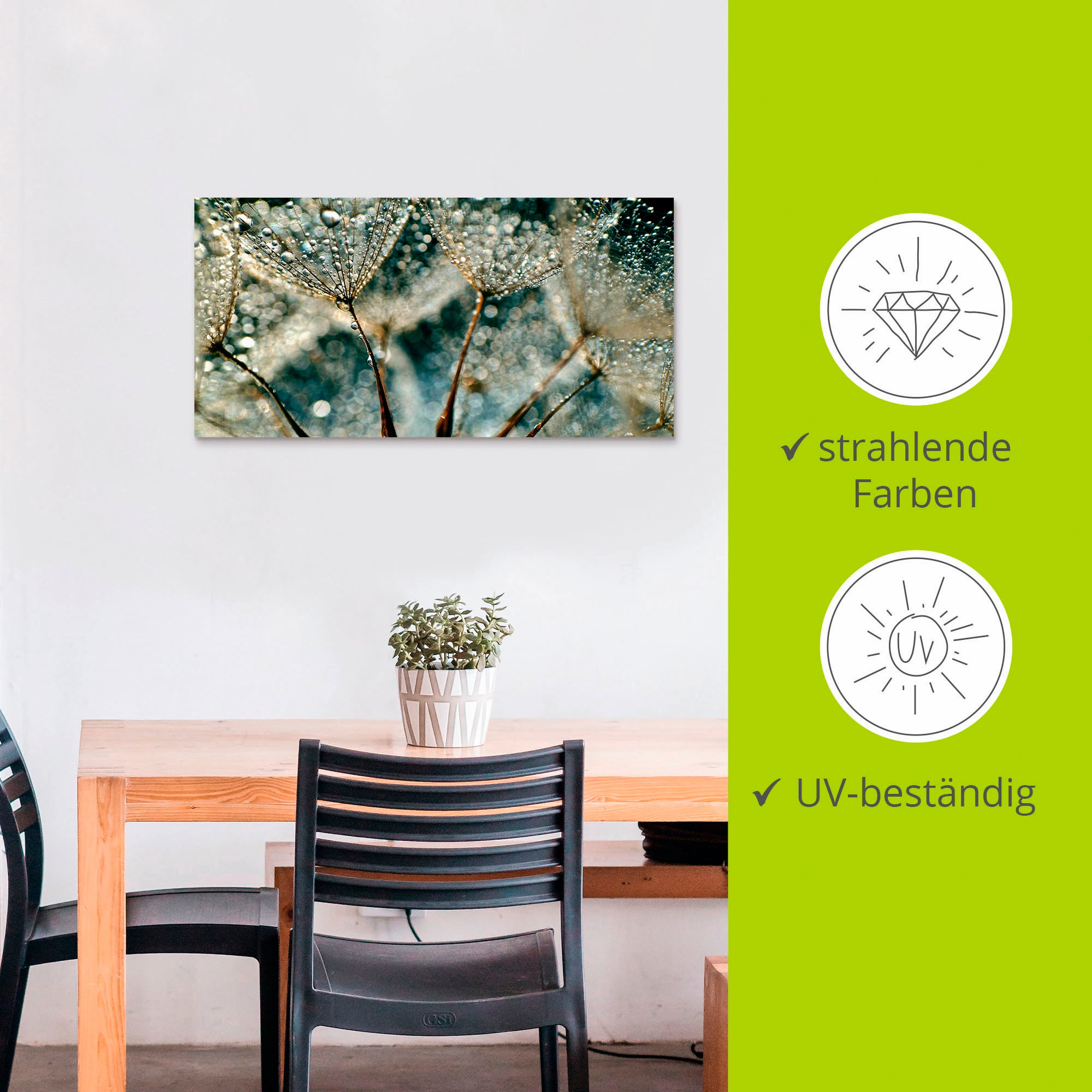 Artland Wandbild »Pusteblume Regenschauer«, Blumen, (1 St.), als Alubild, Outdoorbild, Leinwandbild, Poster, Wandaufkleber