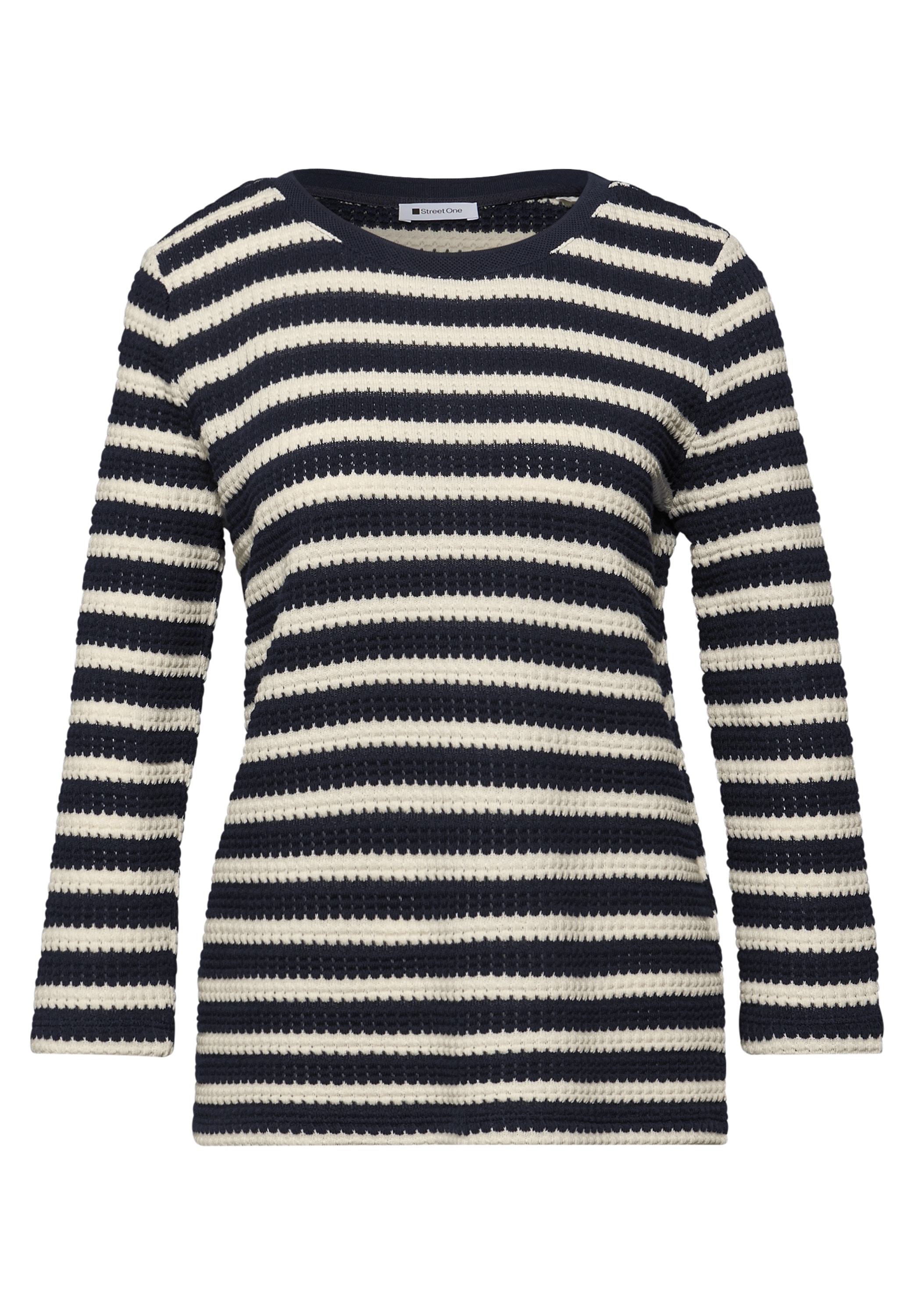 STREET ONE 3/4-Arm-Shirt Strick-Look Shirt mit Streifenmuster