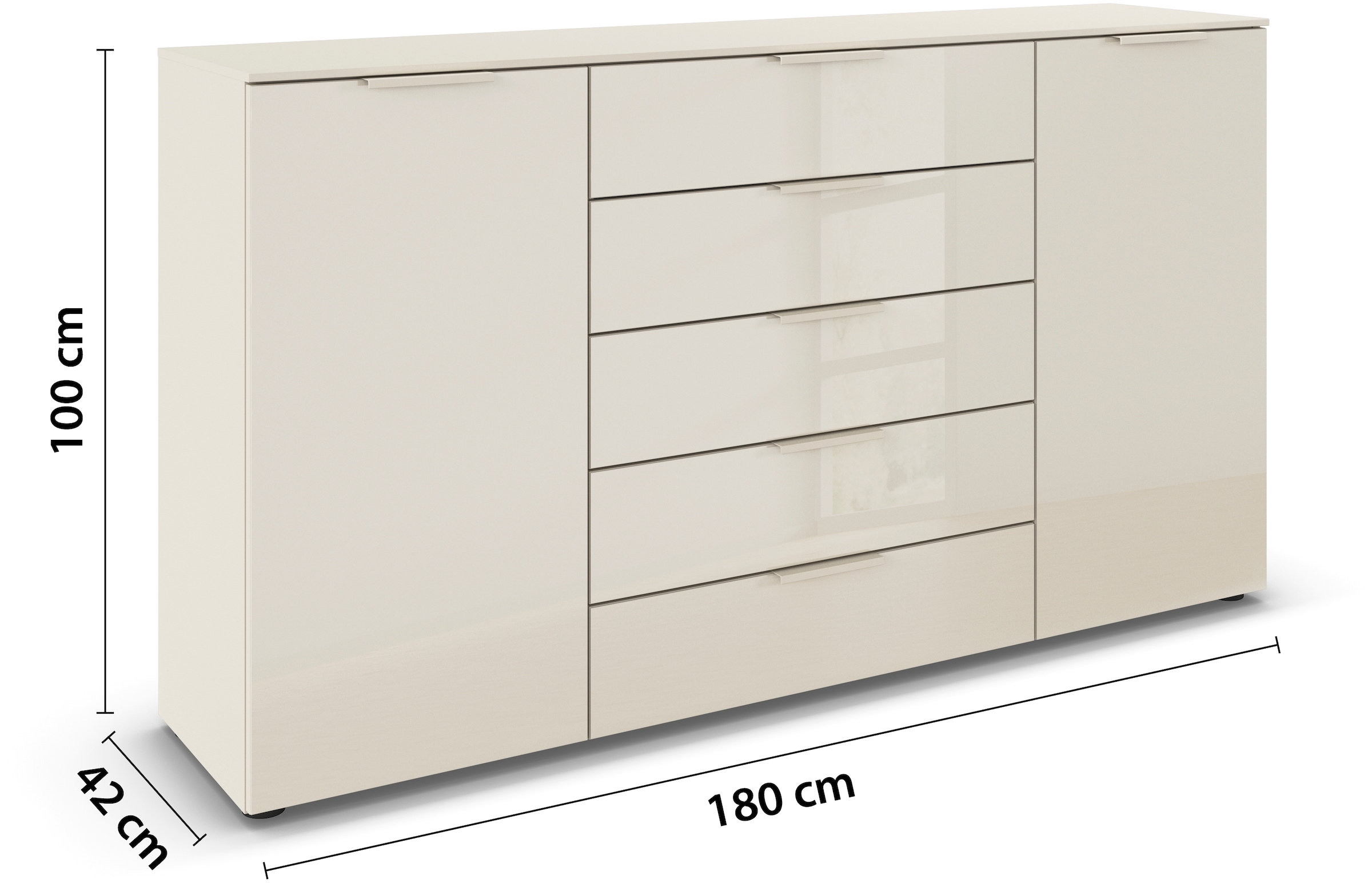 rauch Schubkastenkommode »Kommode Türkommode Sideboard Kombikommode FLIPP mit Glasfront«, (Breite 160/180 cm mit 4 Einlegeböden), 2-trg mit 5 Schubladen und Soft-Close, 2 Breiten MADE IN GERMANY
