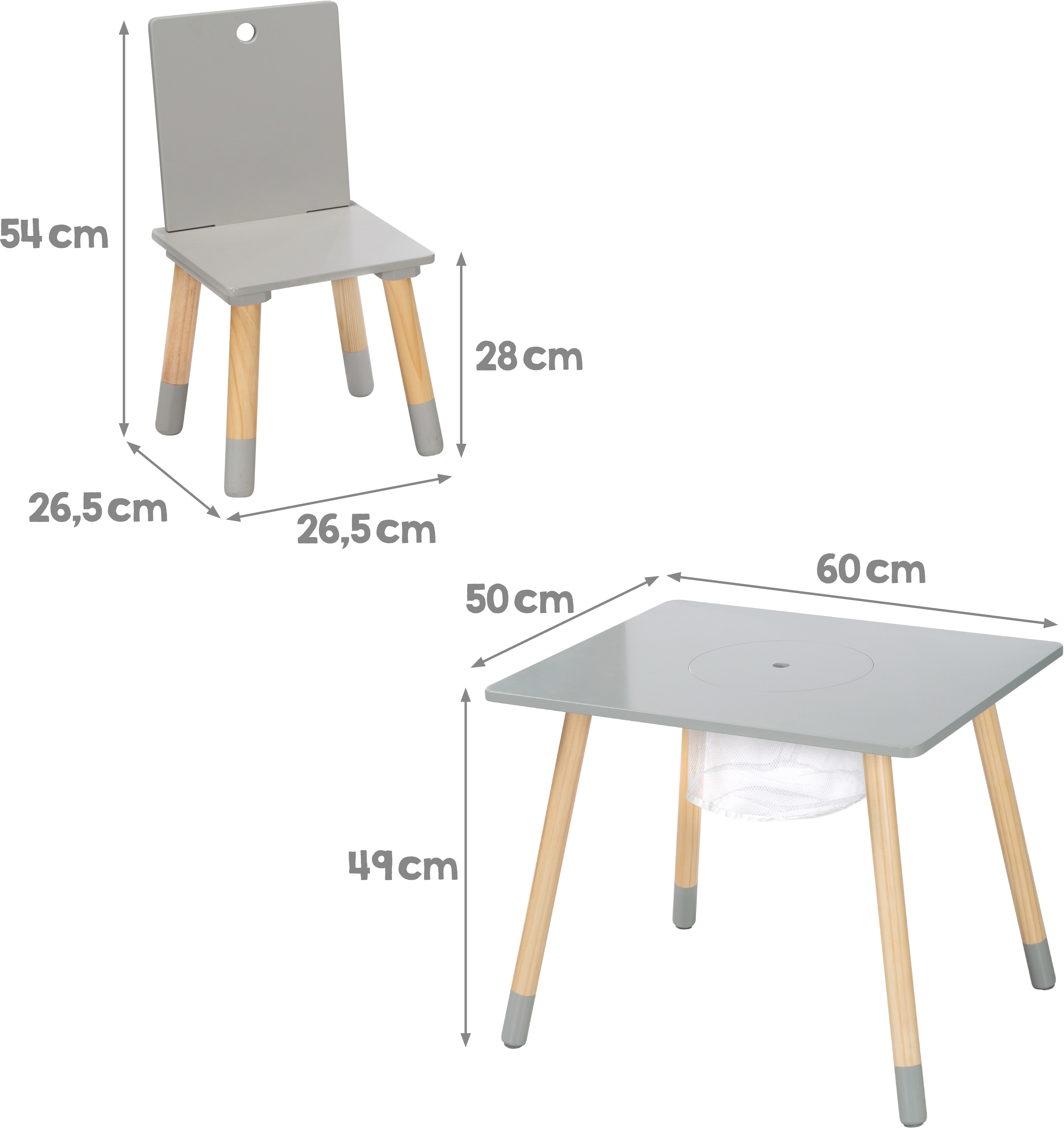 roba® Kindersitzgruppe »Sitzgruppe kaufen bei mit grau«, aus OTTO Aufbewahrungsnetz, Holz