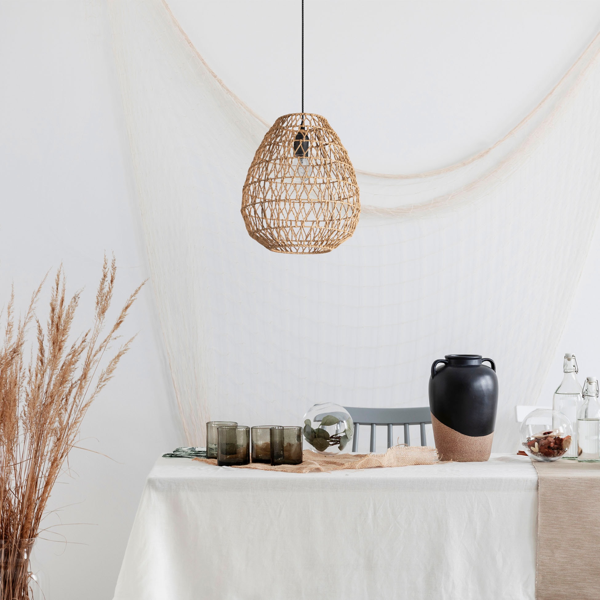 Paco Home Pendelleuchte »KAGEEG«, Leuchtmittel E27 | ohne Leuchtmittel, Korb Hängeleuchte Rattan Optik Boho Esszimmerlampe E27 Skandi