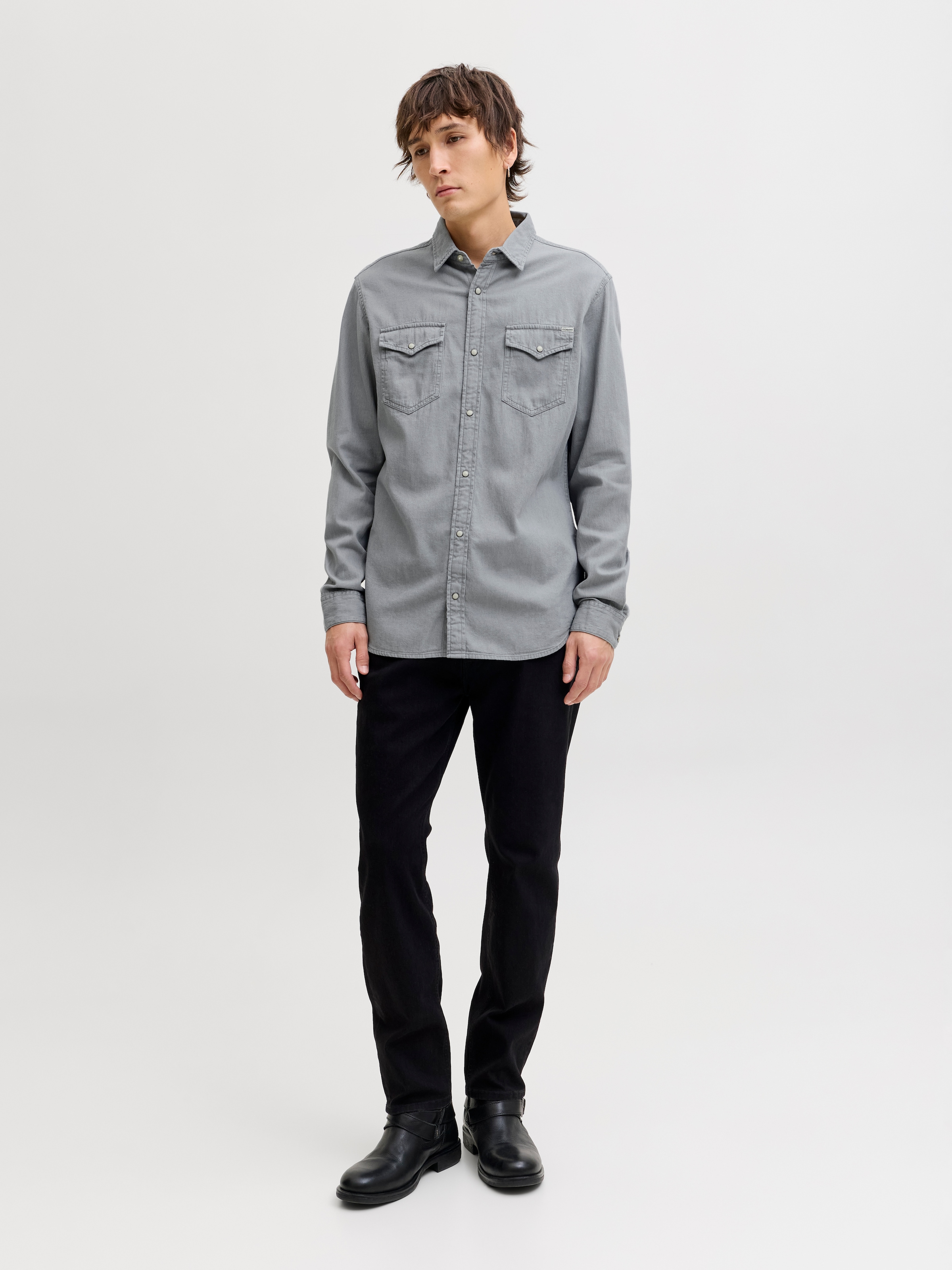 Jack & Jones Jeanshemd »JJESHERIDAN im Workwear-Stil mit robuster Baumwollqualität« unifarben, modisch, slim fit, Baumwolle, Hemdkragen