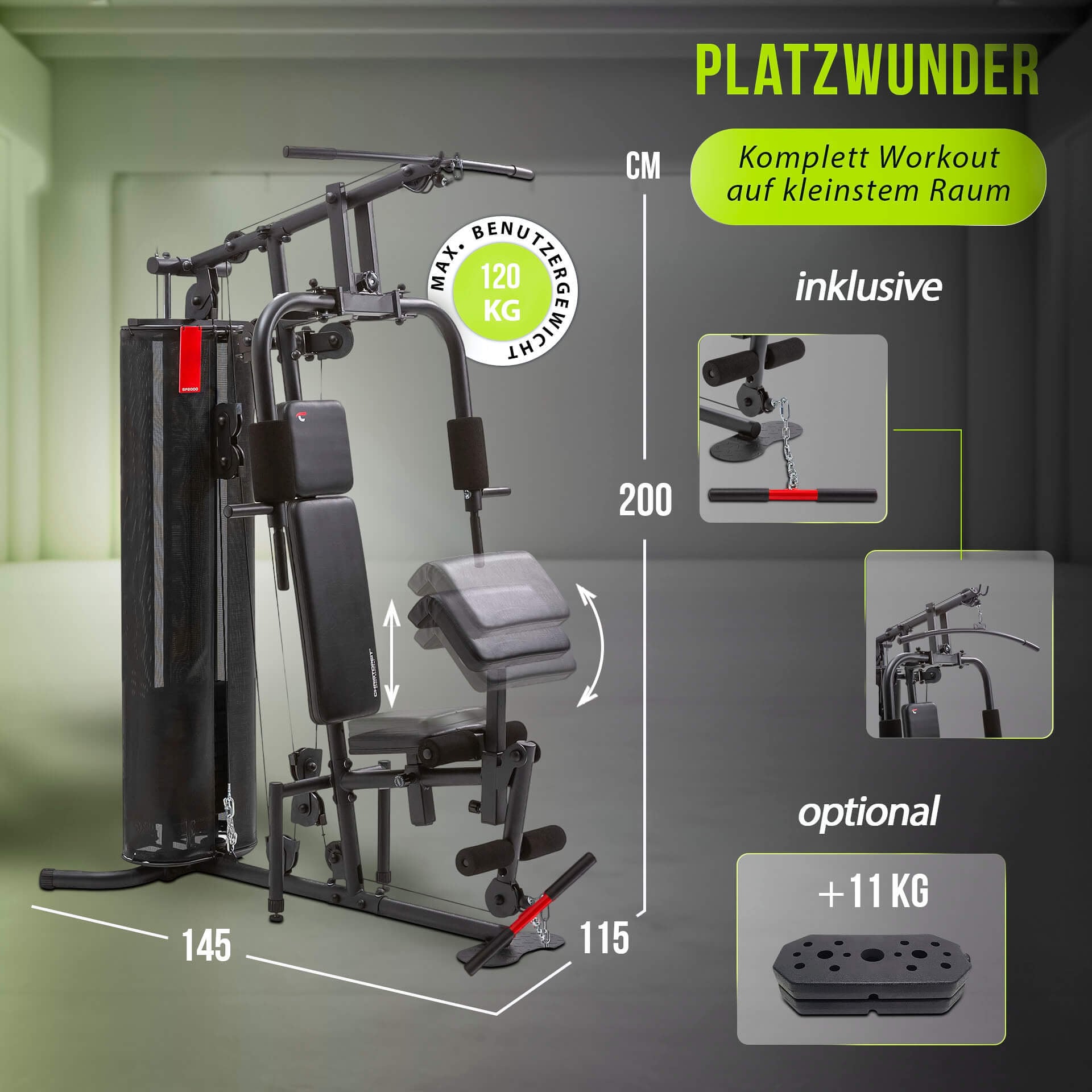 Christopeit Sport® Kraftstation »SP 2000«, 8 Gewichtsblöcke, (Butterflystange, Latzug, Ruderfunktion und mehr), multifunktionale Fitnessstation, max. Trainingsgewicht 56 kg