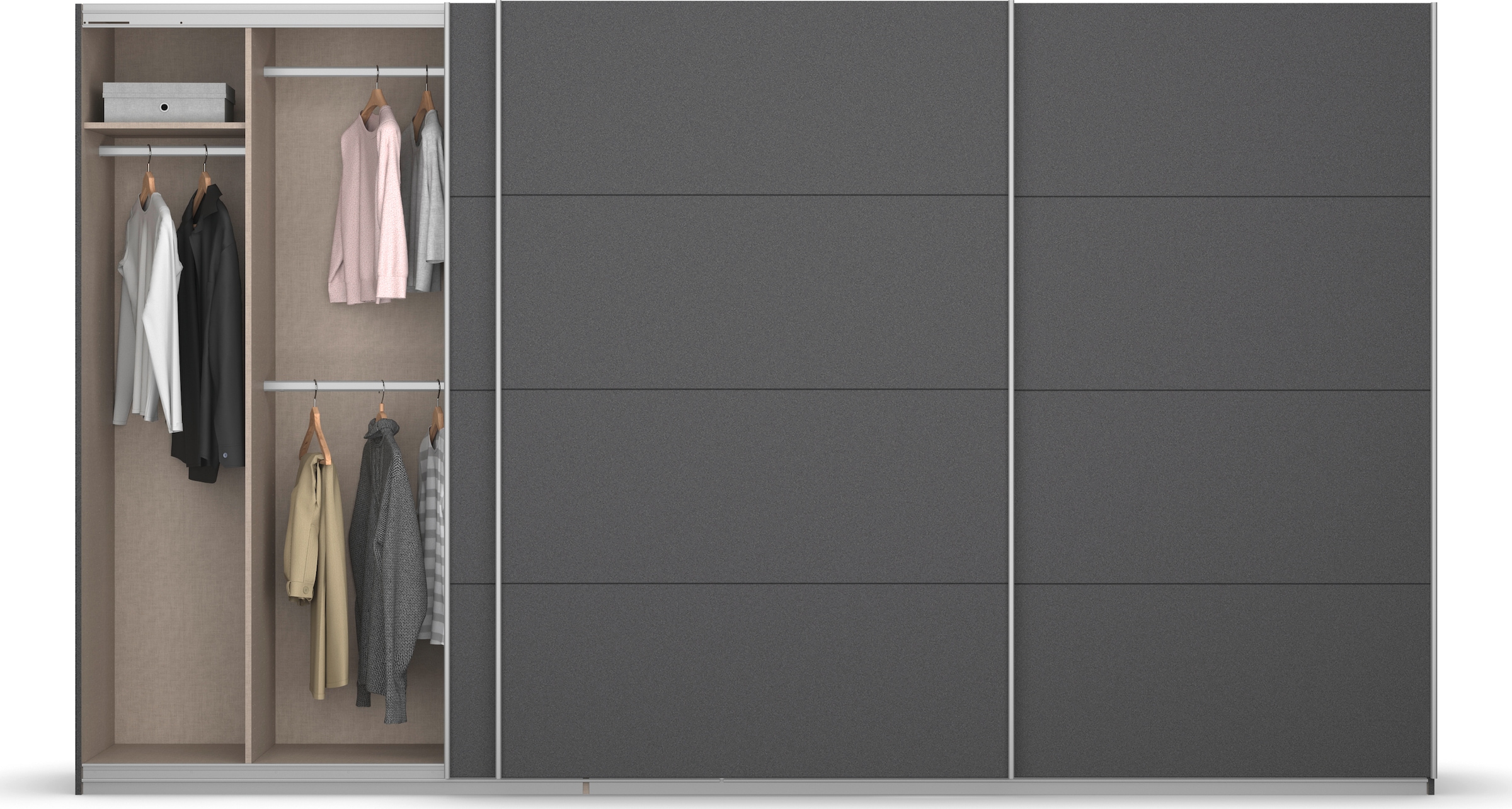rauch Schwebetürenschrank »Kleiderschrank Schrank Garderobe KOLUNA mit Dekor-Front«, inkl. 2 Innenschubladen sowie extra Einlegeböden MADE IN GERMANY