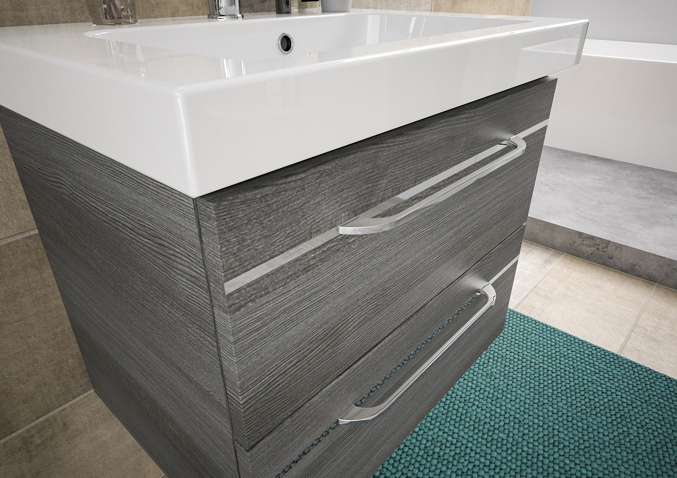 Saphir Badmöbel-Set »Balto Sprint 3-teilig, Mineralmarmor-Waschtisch mit LED-Spiegelschrank«, (4 St.), Badezimmer Set mit Unterschrank inkl Türdämpfer, 3 Türen, 3 Schubladen