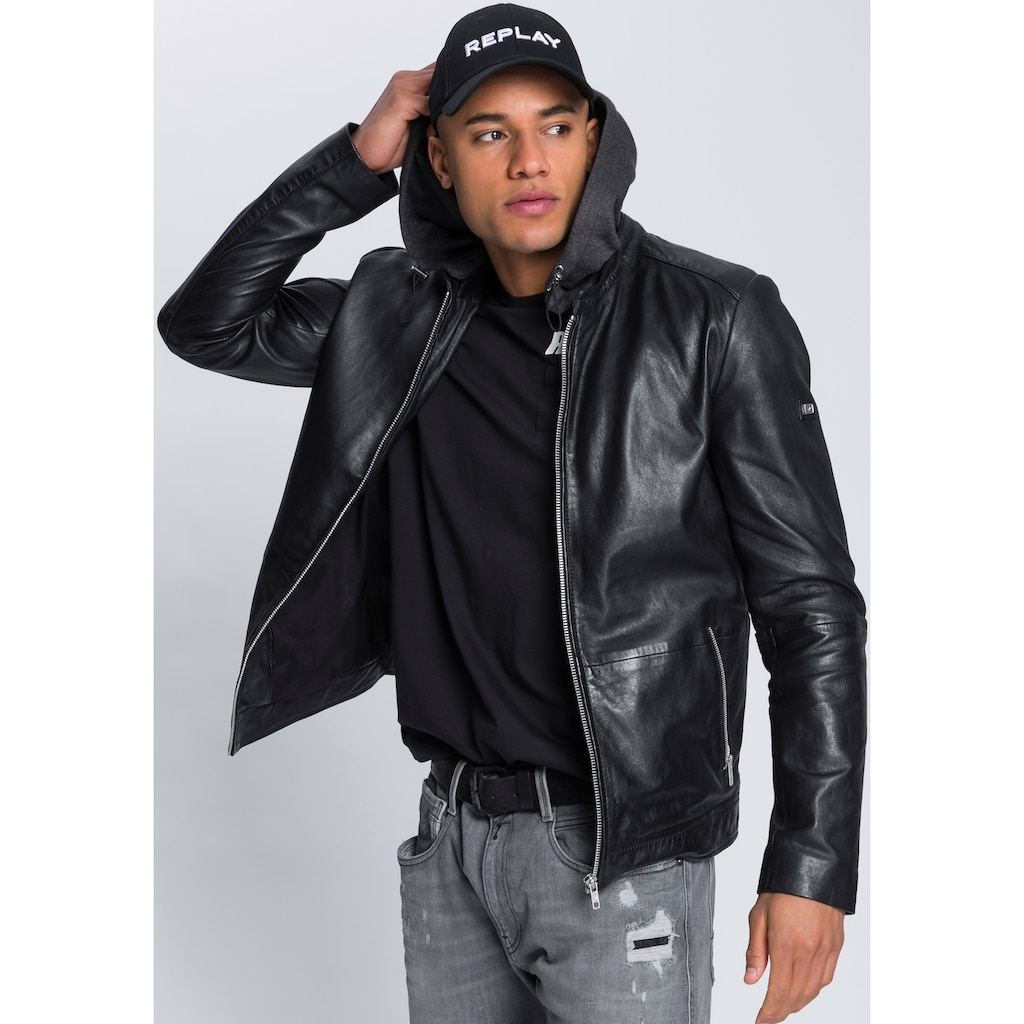 Bruno Banani Lederjacke, mit Kapuze