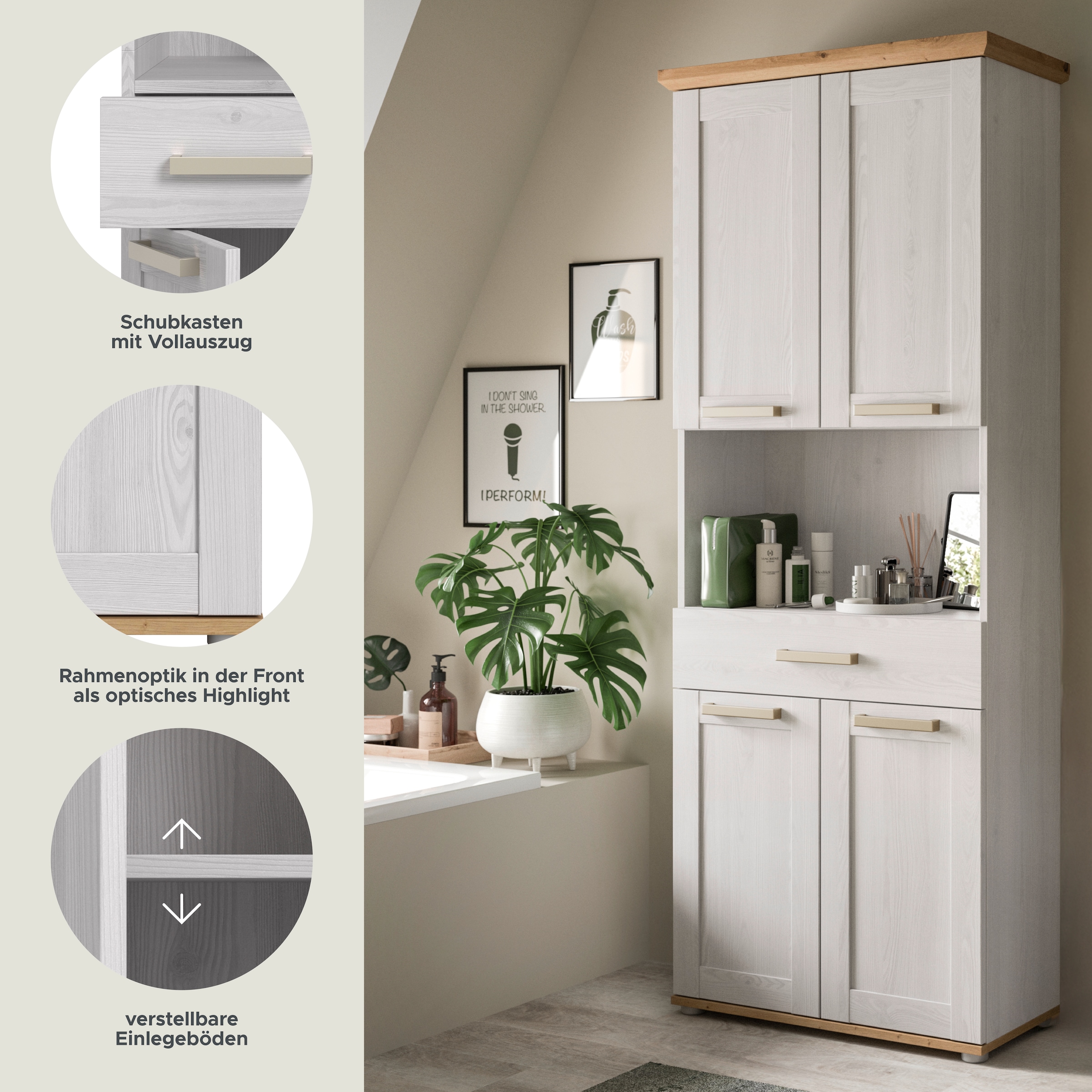 welltime Hochschrank »COSENZA« 1 Stk. tlg. Hochschrank, Bad, Badezimmerschrank